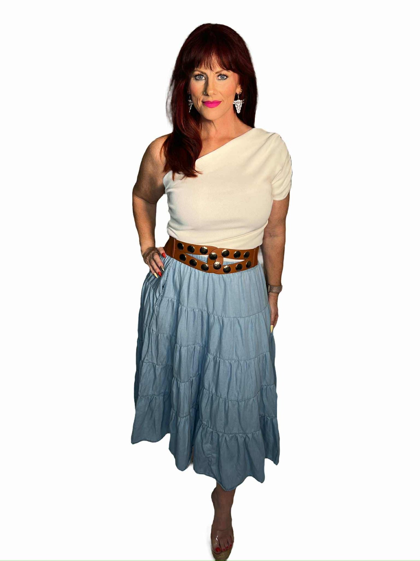 Washed Relaxed Full Swing Midi Skirt