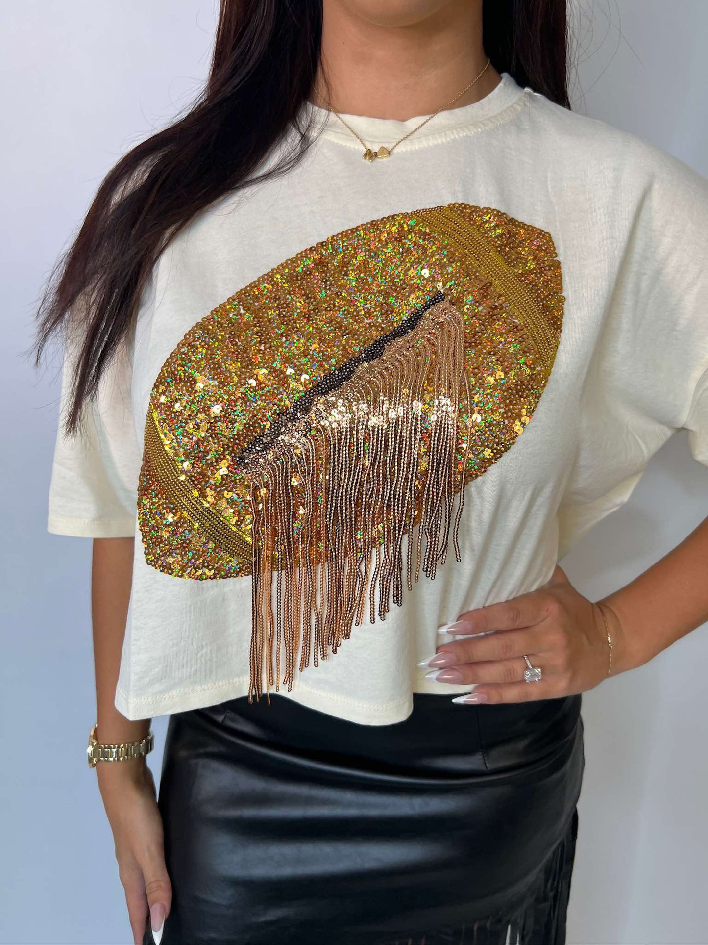 Embellished Sequin Fringe T Shirt