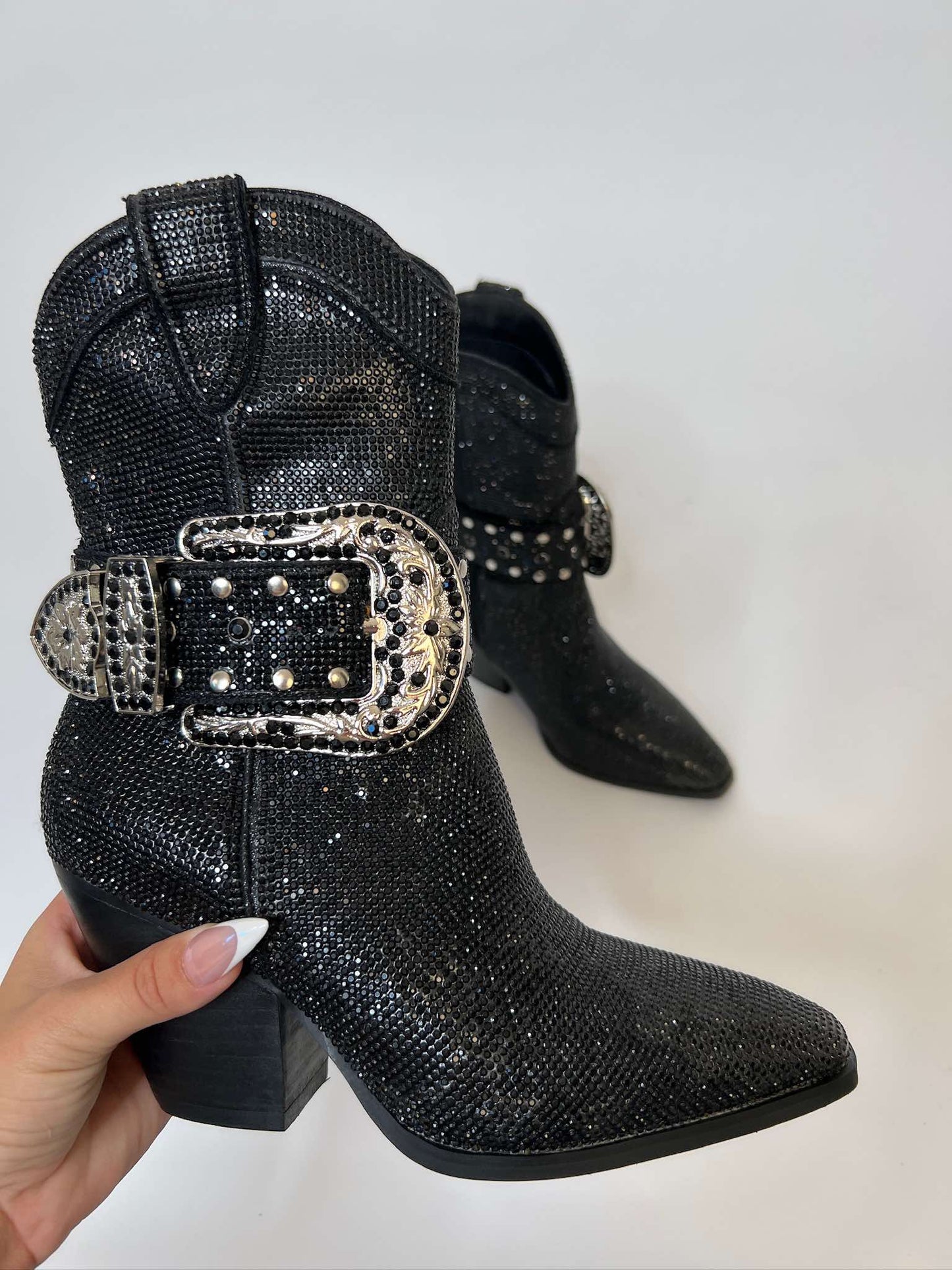 Rhinestone Buckle Belt Boot