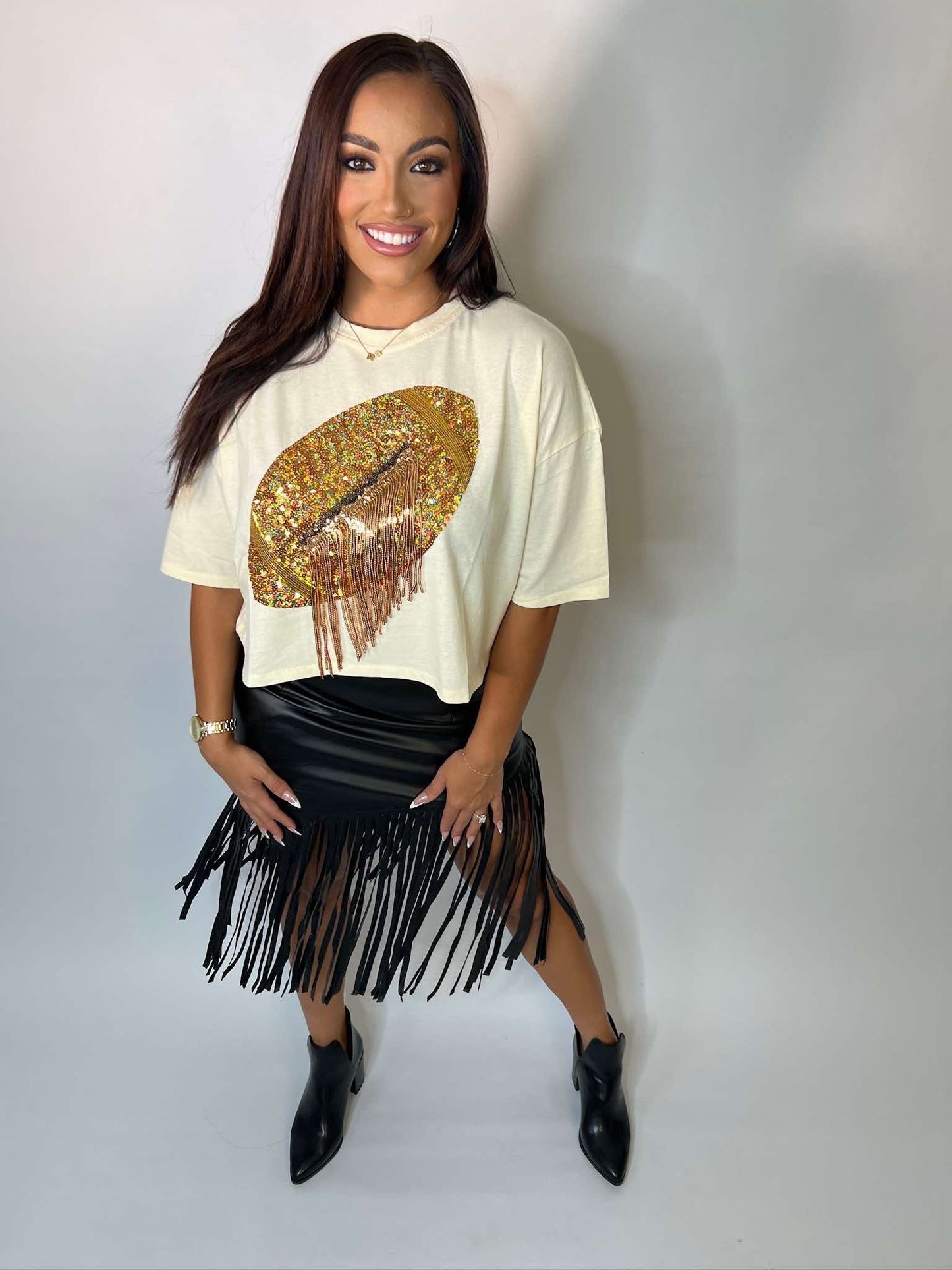 Embellished Sequin Fringe T Shirt
