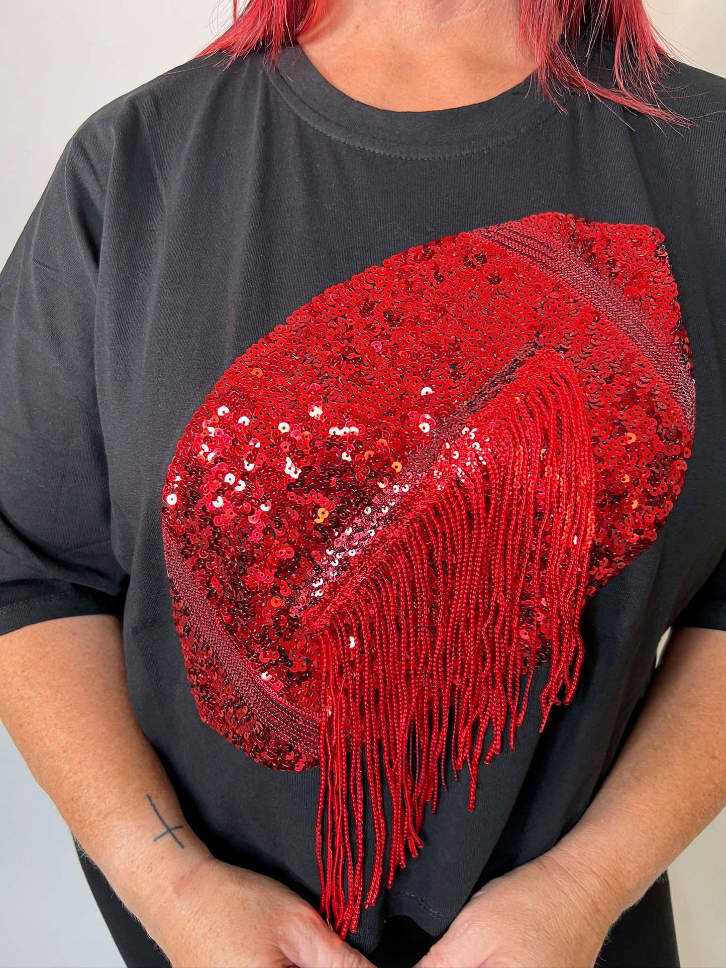 Embellished Sequin Fringe T Shirt