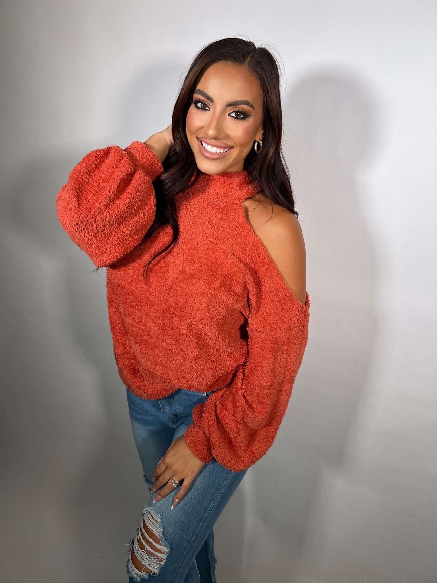 BELLE SWEATER KNIT OPEN ONE SHOULDER TURTLE NECK