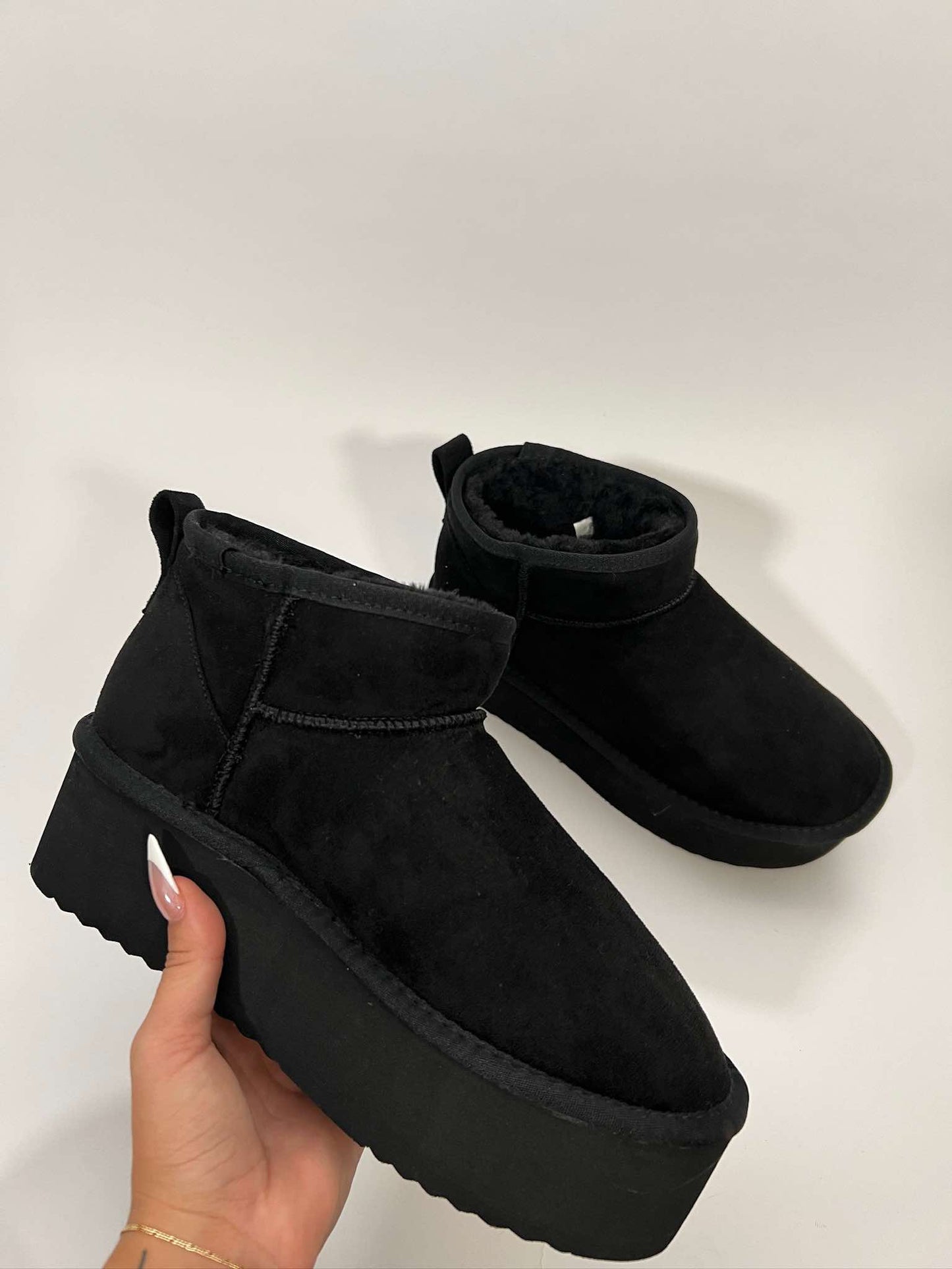 BENJI MINI ANKLE PLATFORM HEEL FUR-LINED UGG STYLE BOOTS