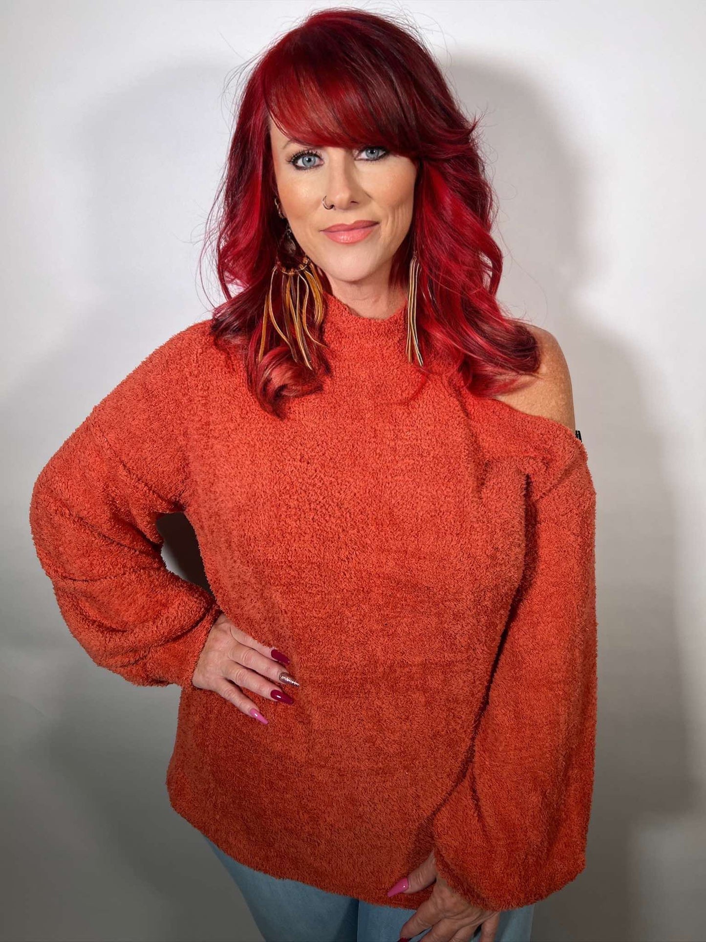 BELLE SWEATER KNIT OPEN ONE SHOULDER TURTLE NECK