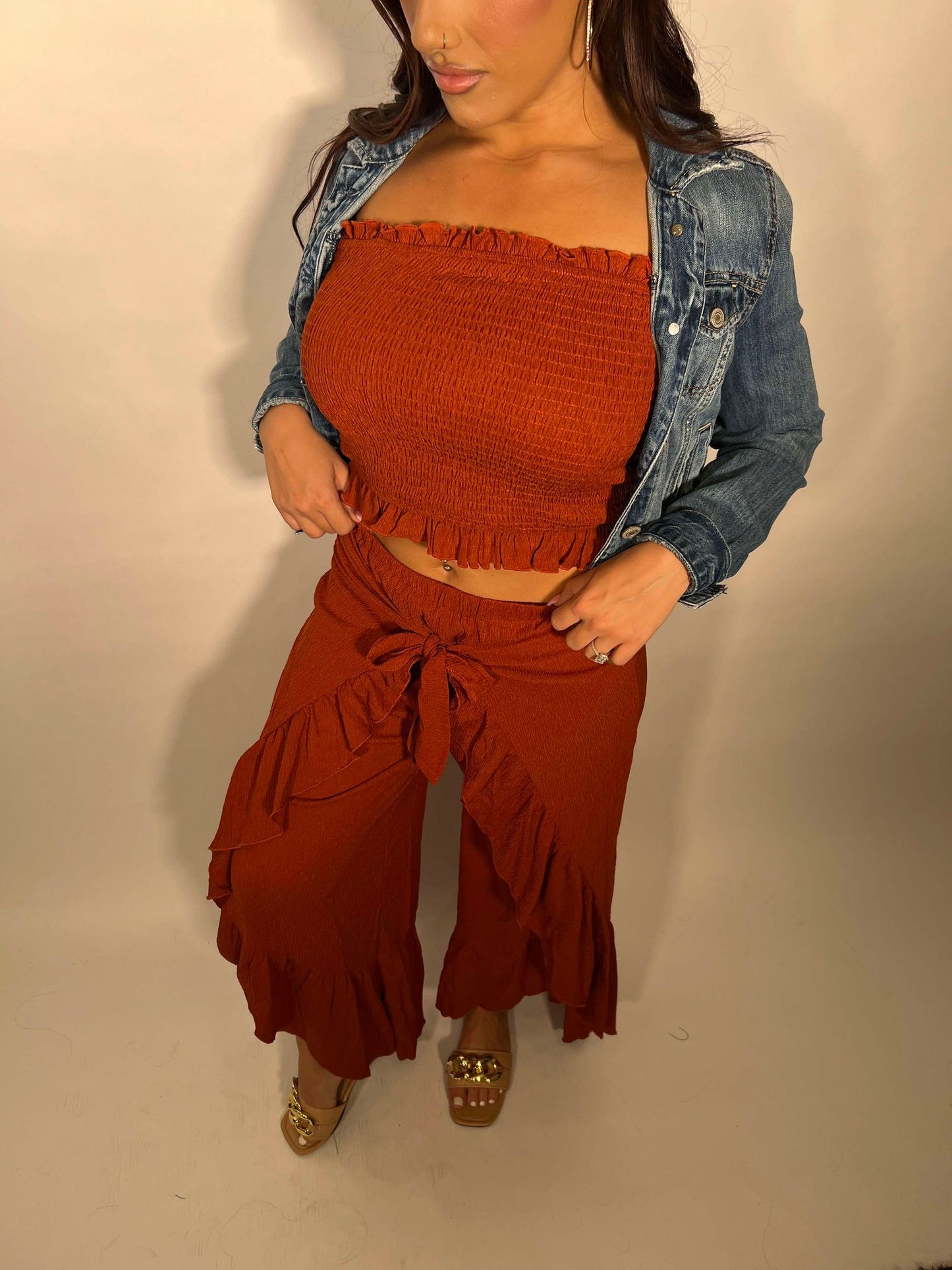 Smocked Ruffle Trim Tube Top