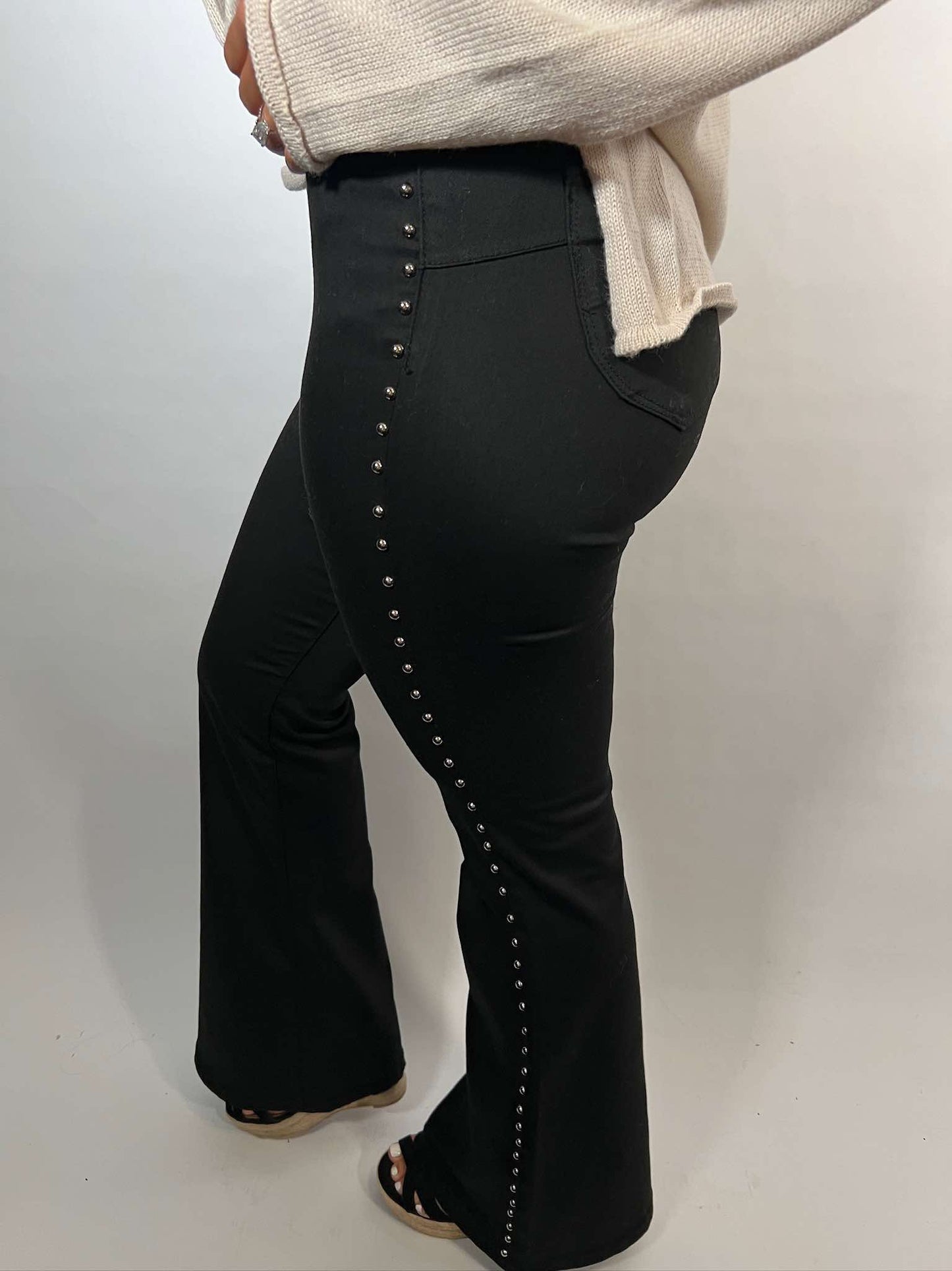 High-Rise Flare Jeans With Studs