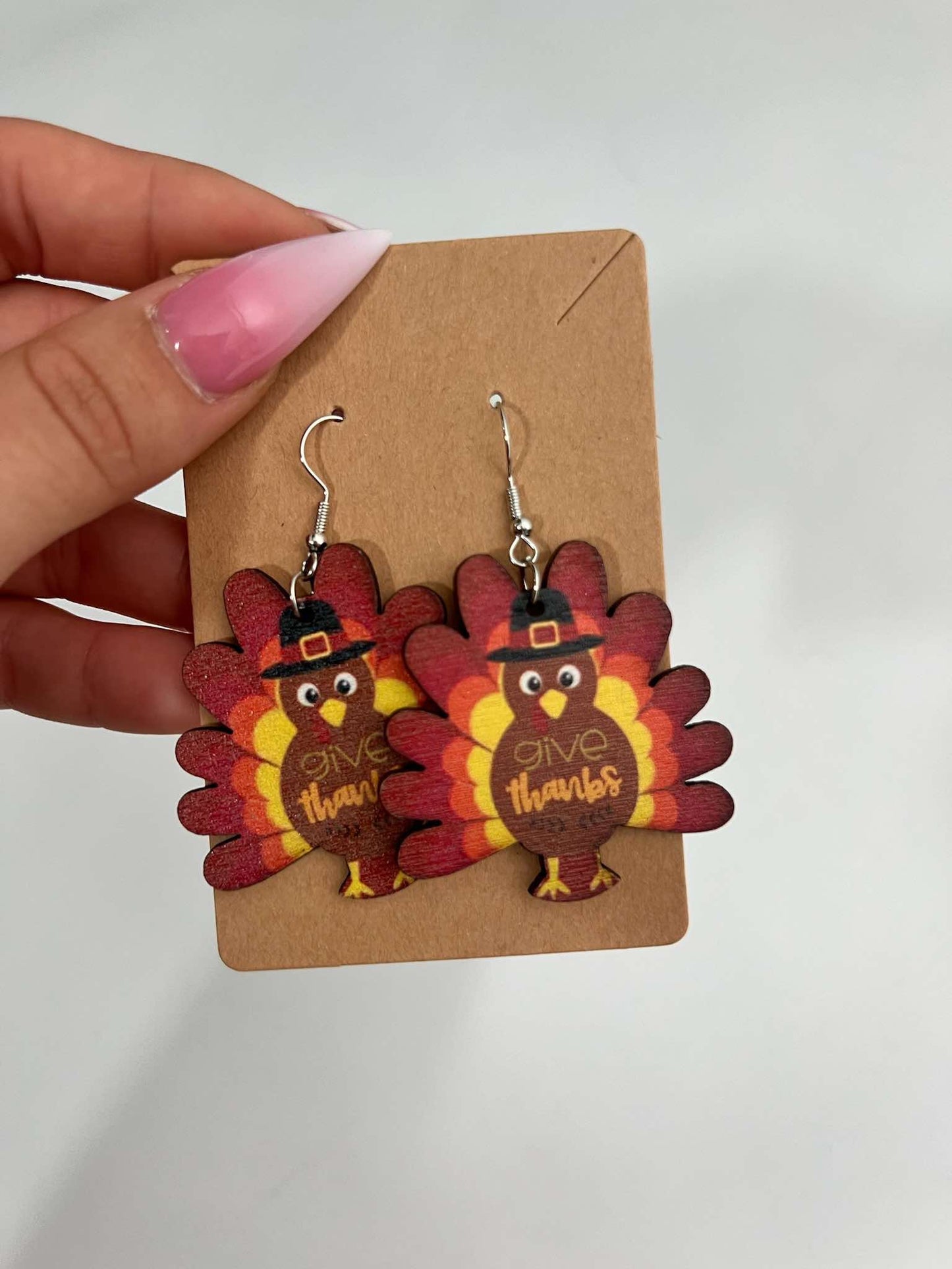 Wooden Turkey Earrings