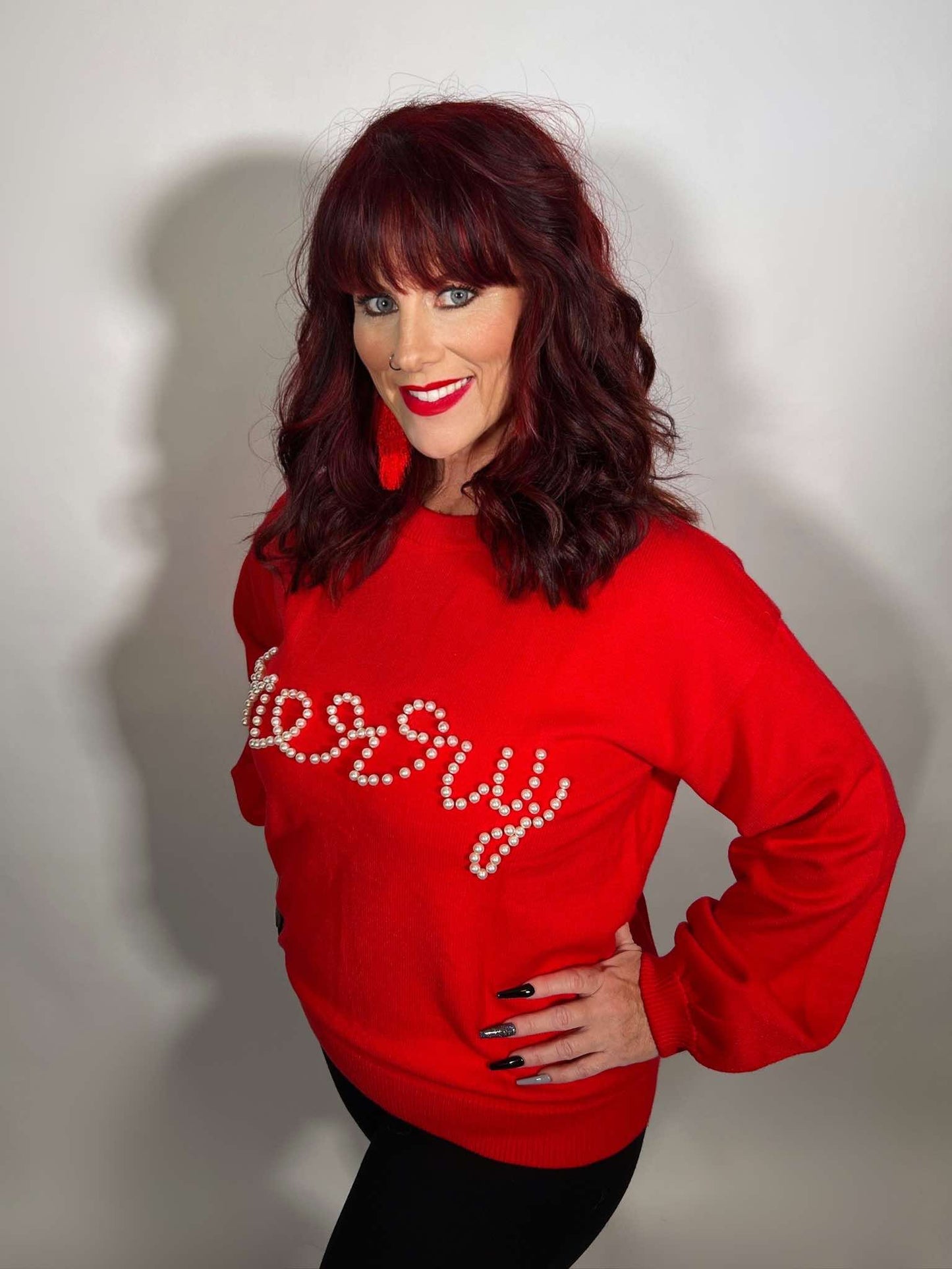 Pearl Beaded Merry Casual Sweater