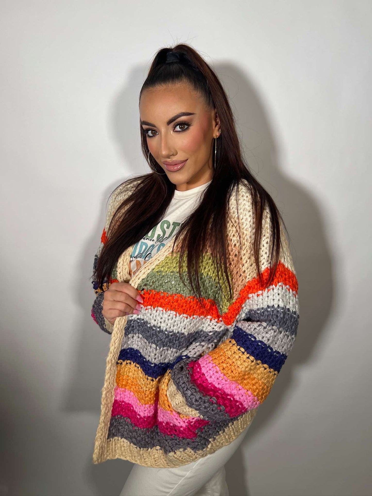 MULTI COLOR STRIPES OPEN CARDIGAN