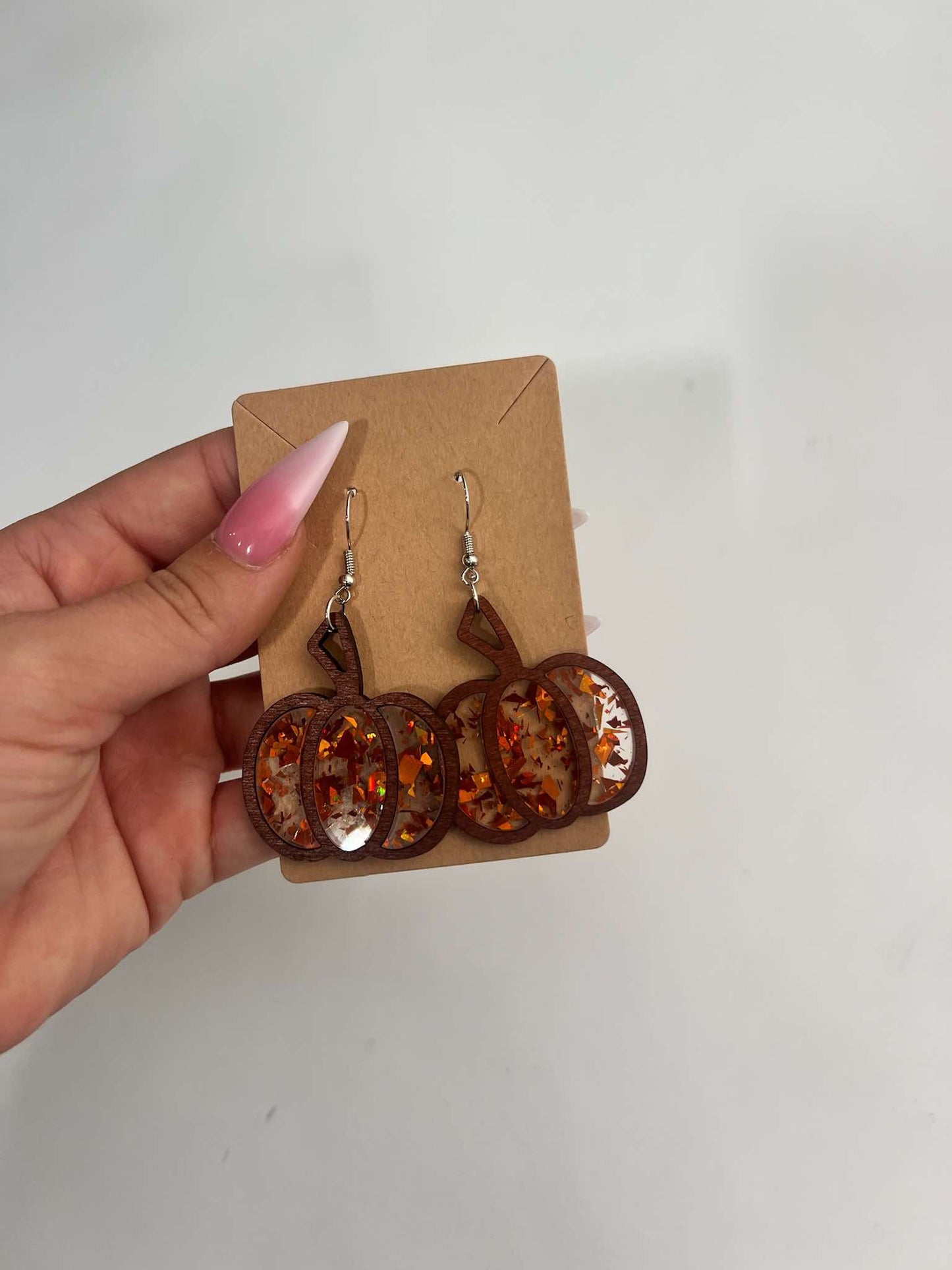 Pumpkin Wooden Acrylic Glitter Earrings