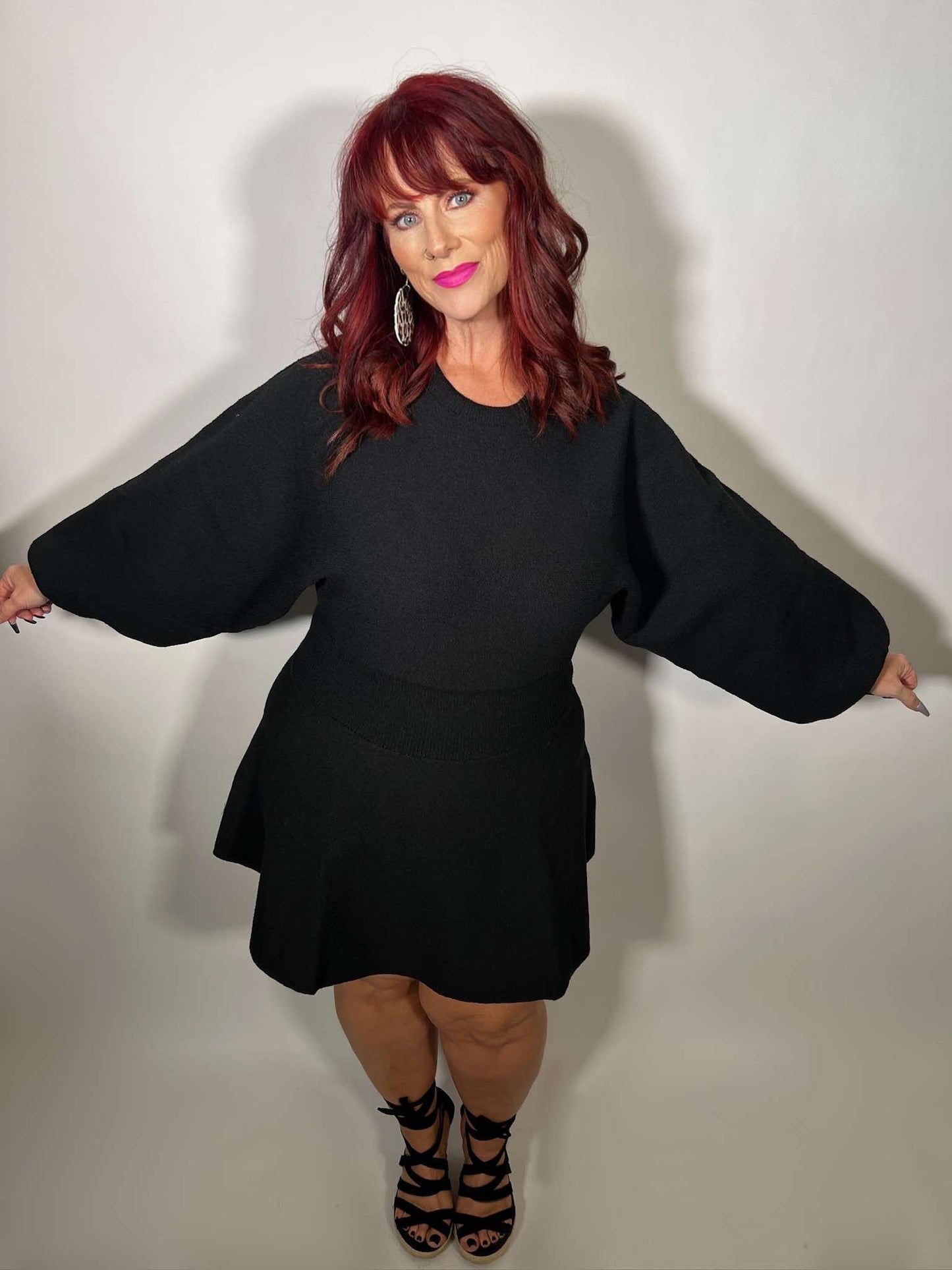 BALLON SLEEVE SWEATER DRESS