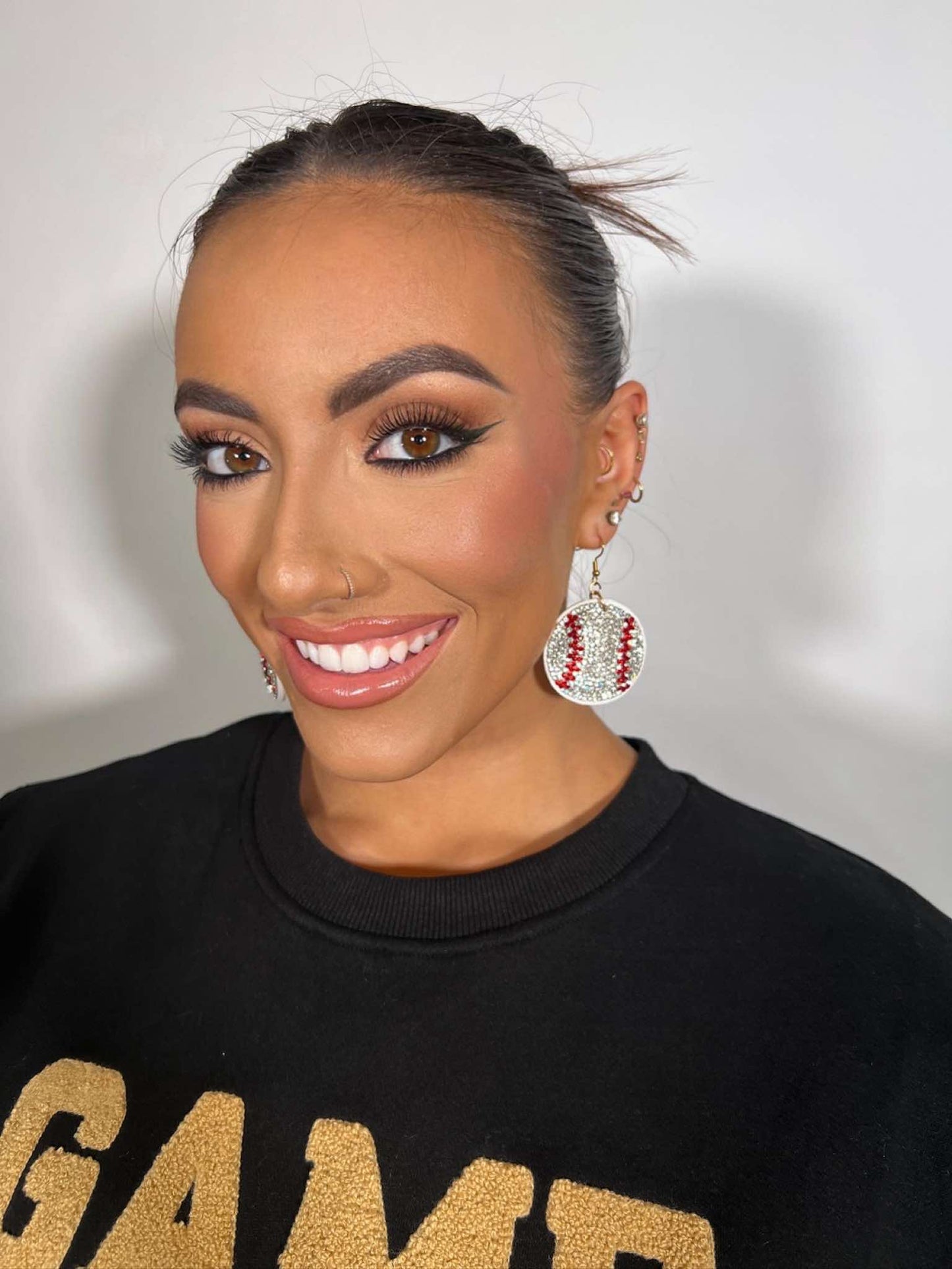 Rhinestone Sports Puff Earrings