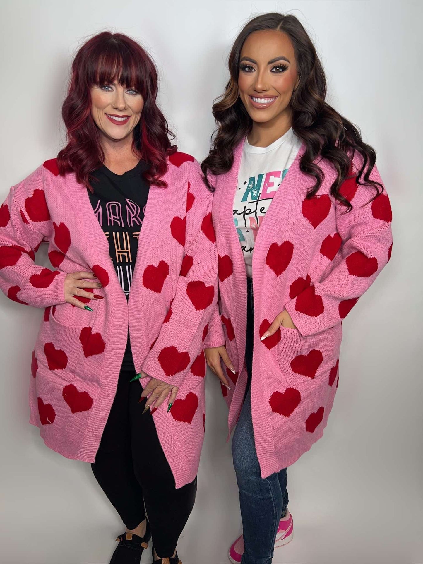 HEART PATTERN LONG KNIT CARDIGAN WITH POCKETS