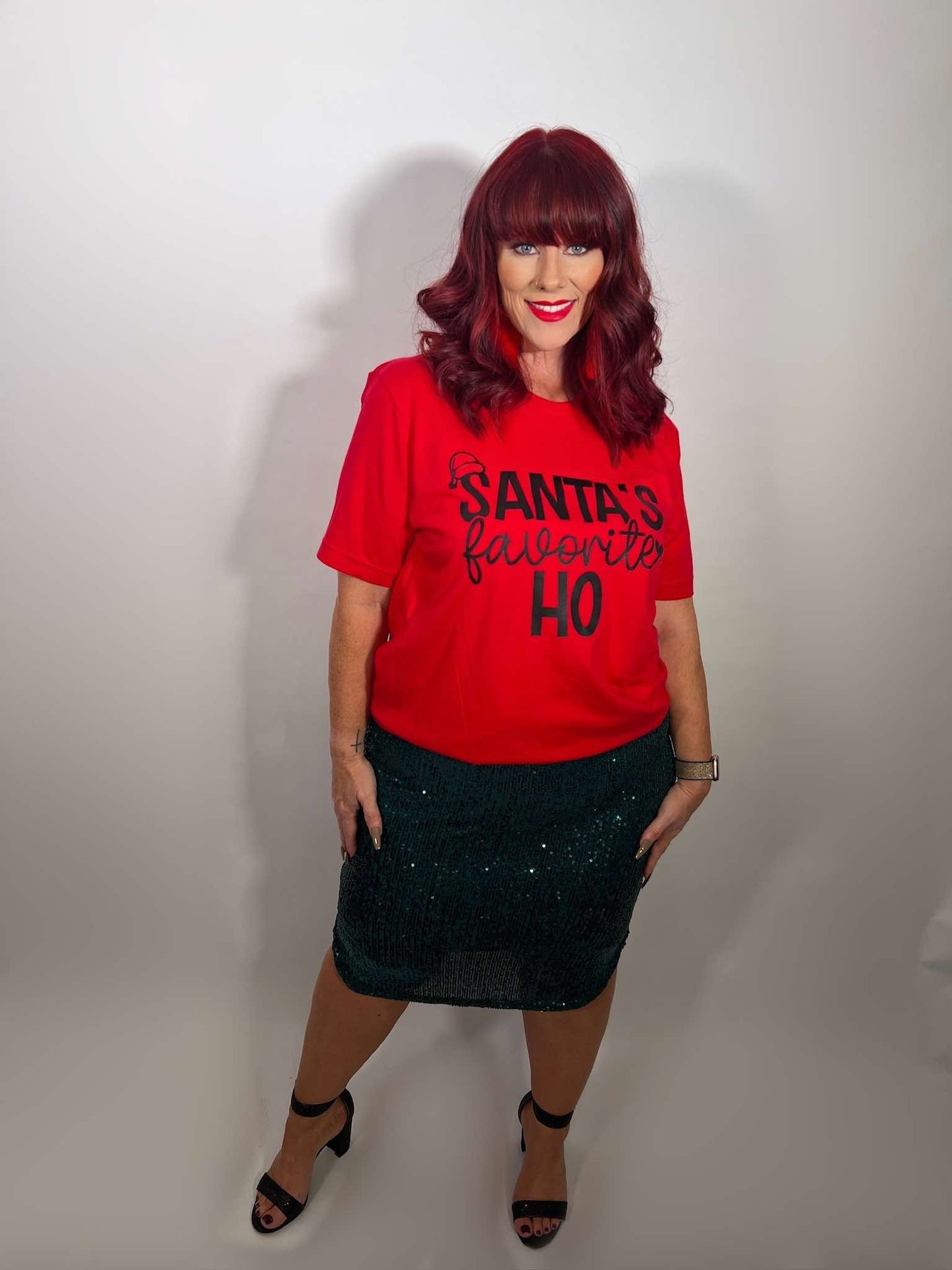 ELASTIC WAIST SIDE SLIT SEQUIN MIDI SKIRT