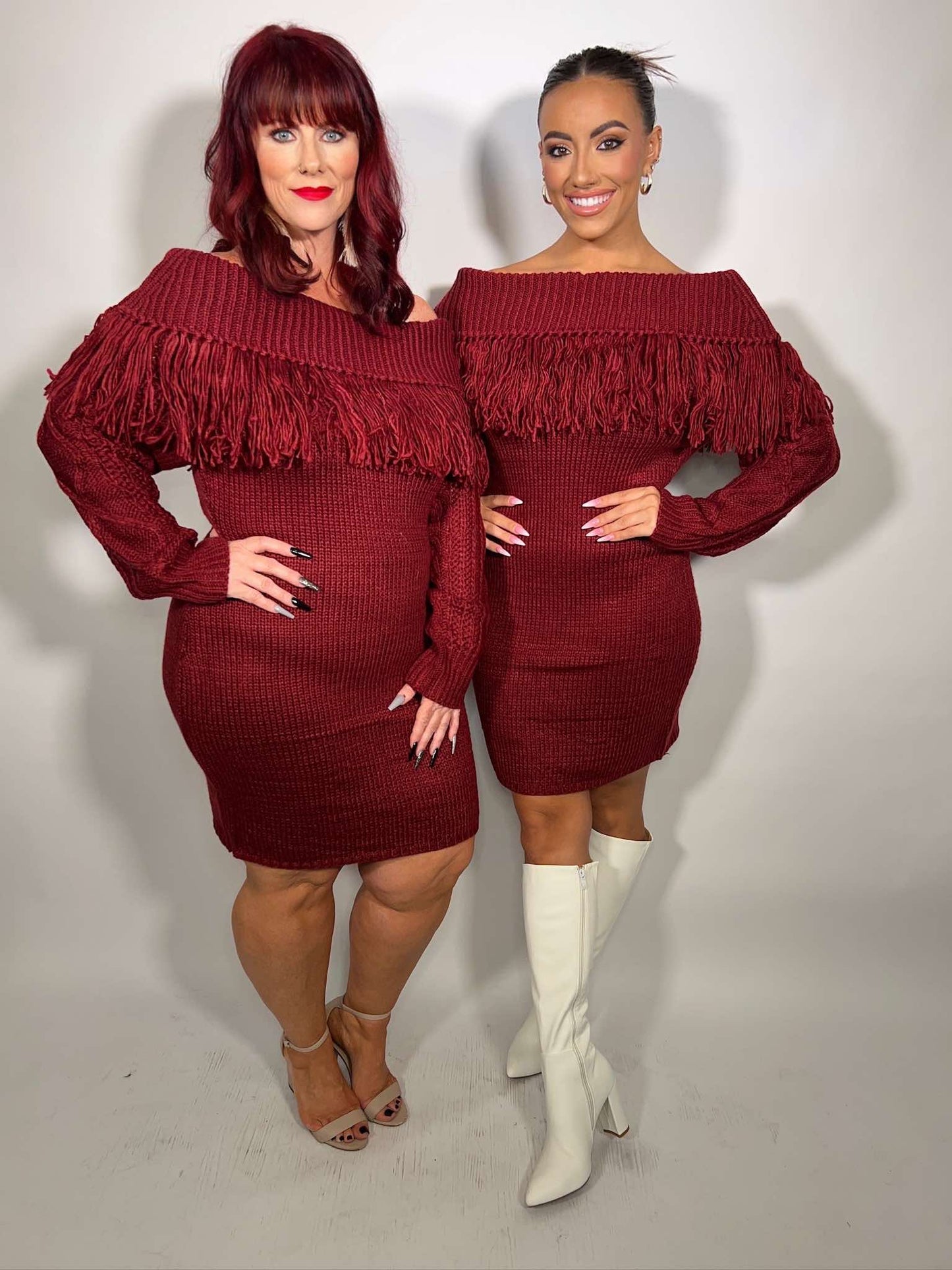 OFF SHOULDER FRINGE DRESS