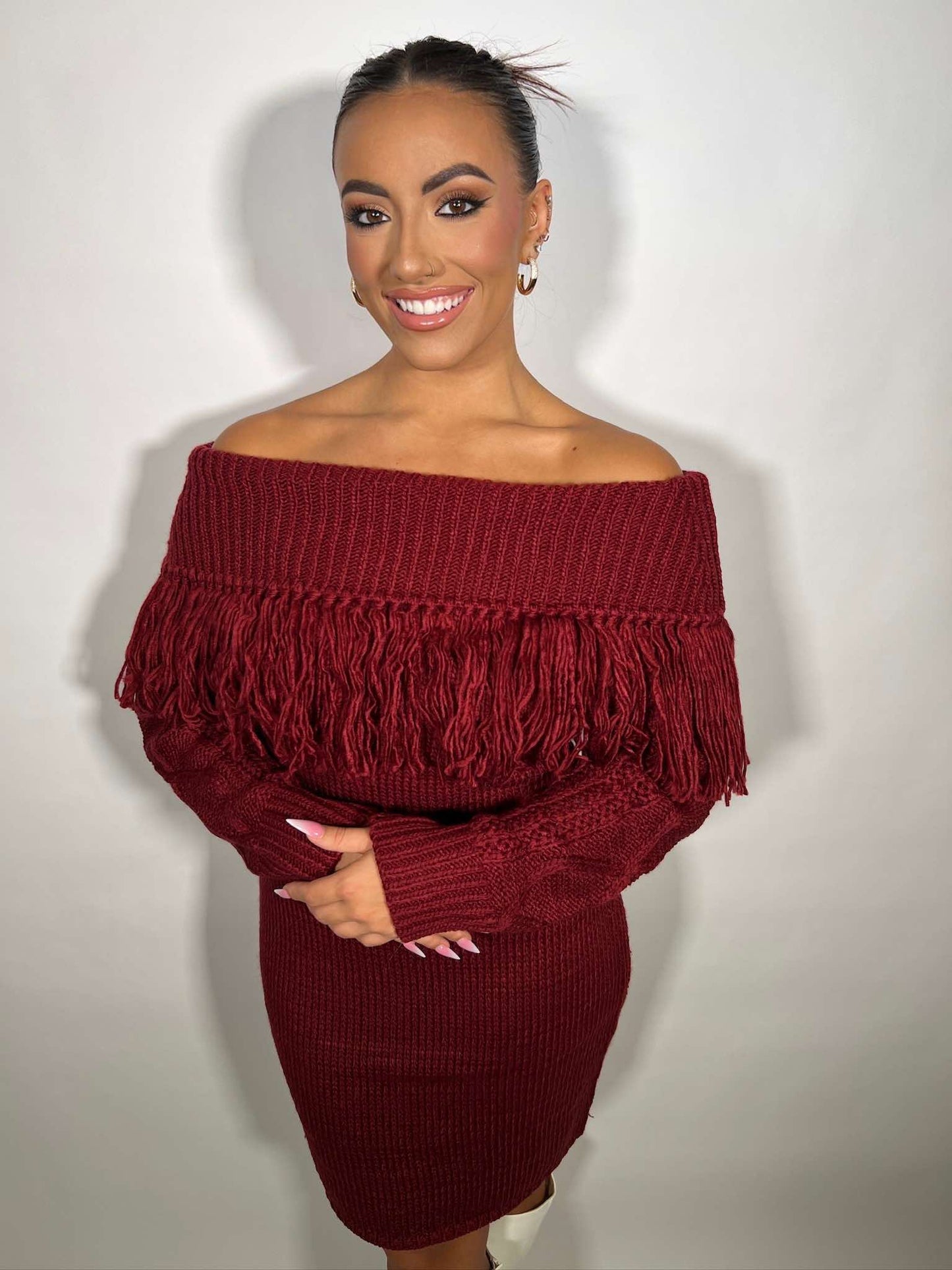 OFF SHOULDER FRINGE DRESS