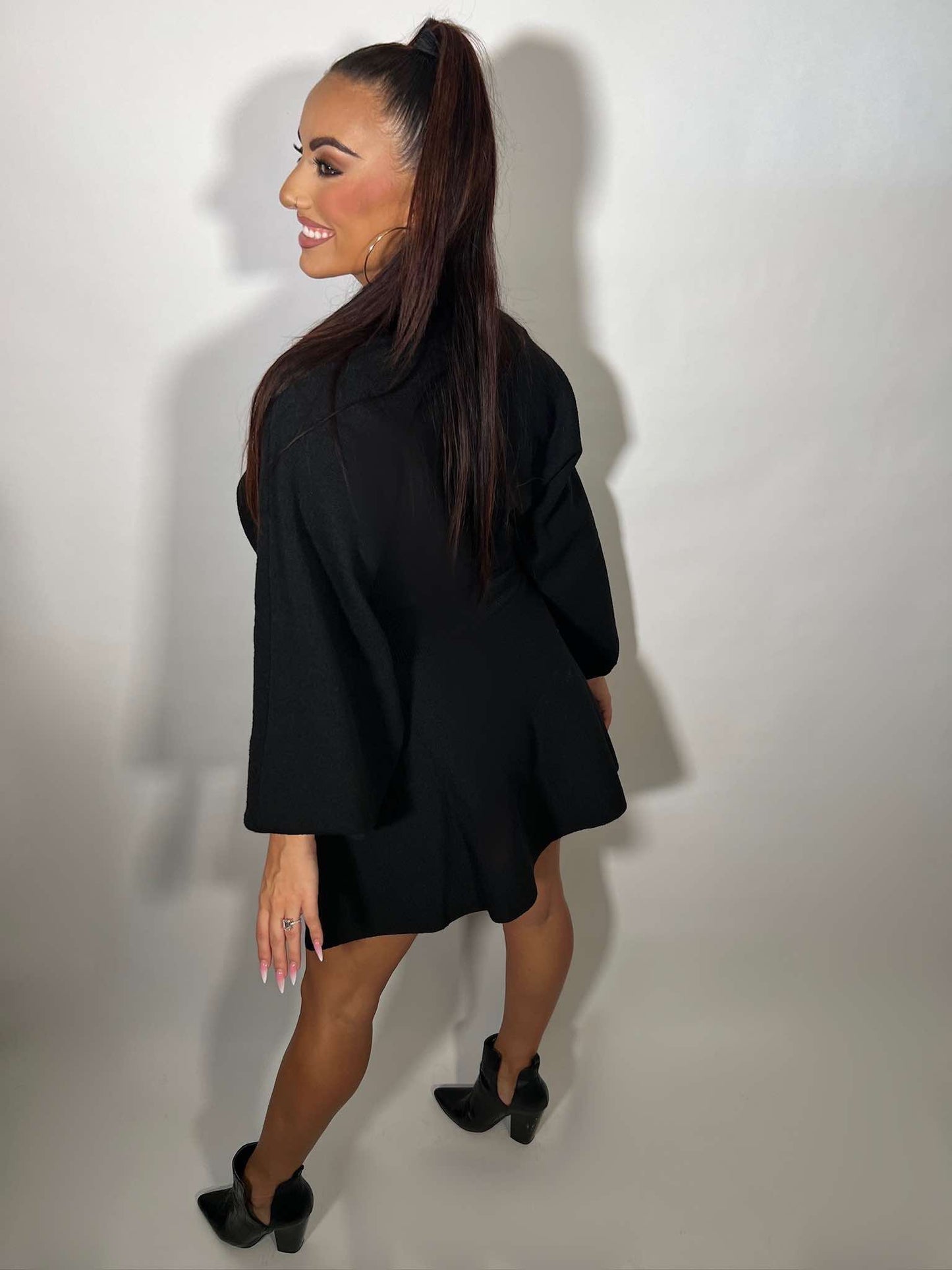 BALLON SLEEVE SWEATER DRESS