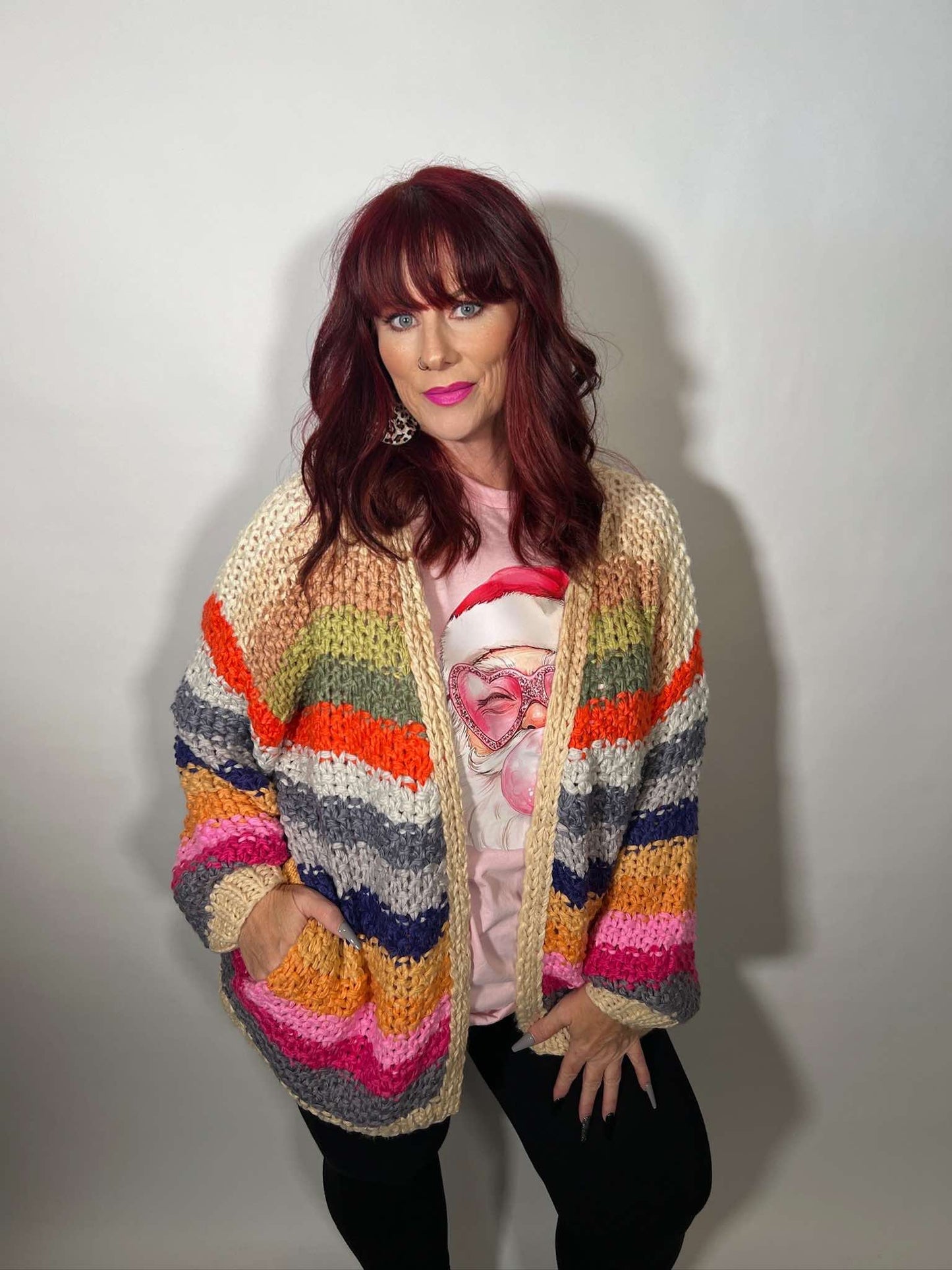 MULTI COLOR STRIPES OPEN CARDIGAN