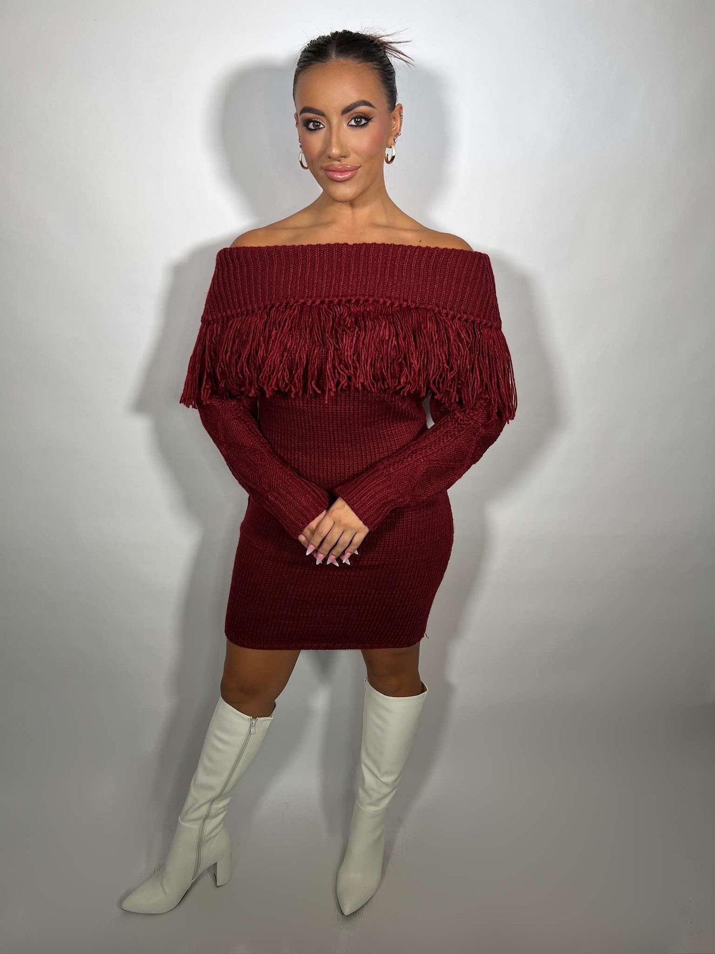 OFF SHOULDER FRINGE DRESS