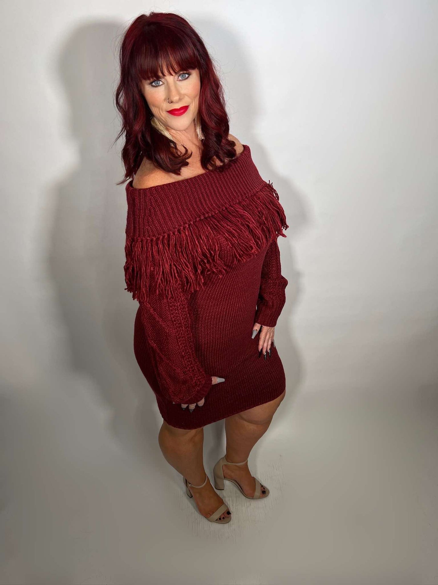 OFF SHOULDER FRINGE DRESS