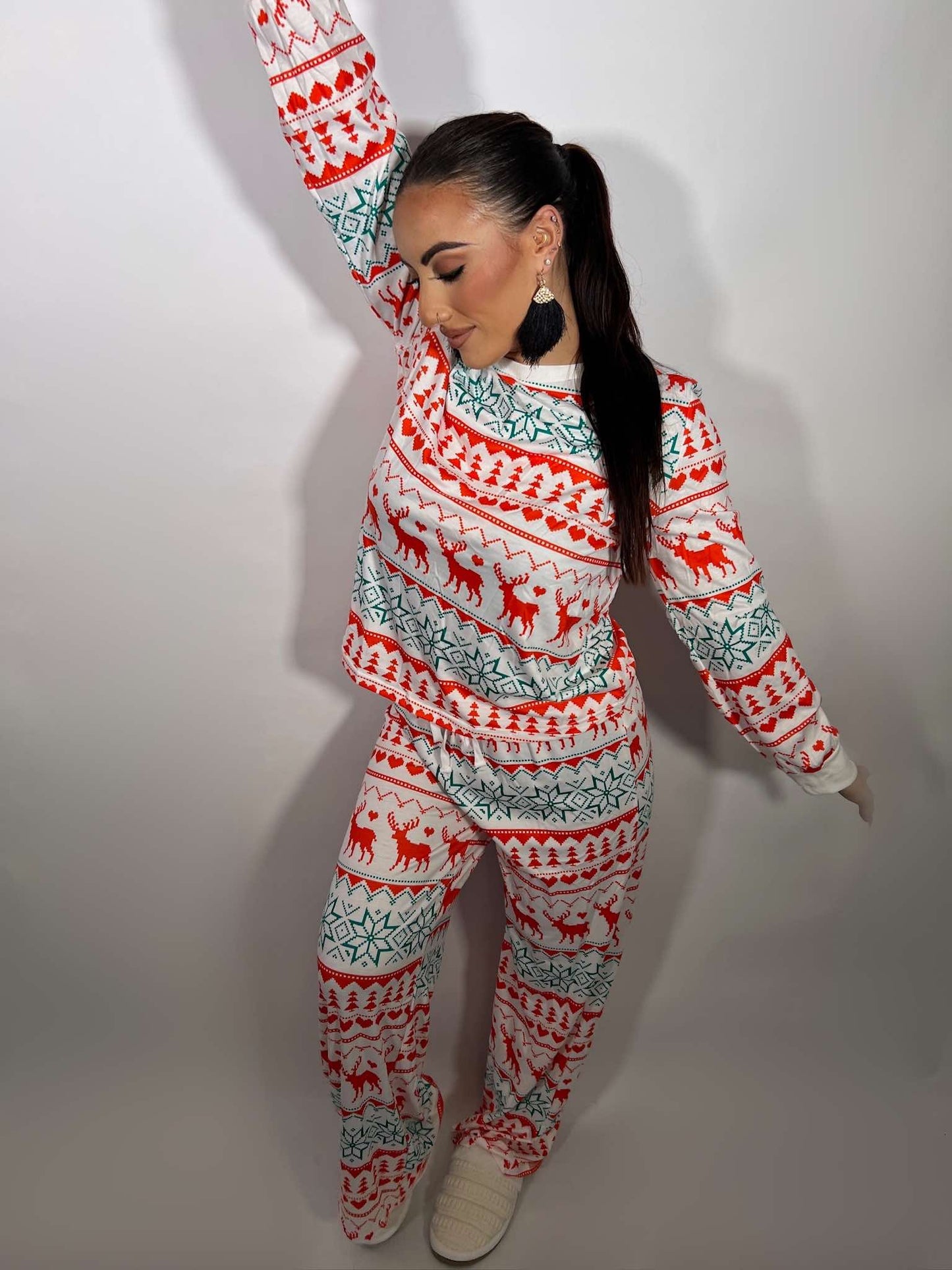 Christmas Print Pullover and Pants Lounge Set
