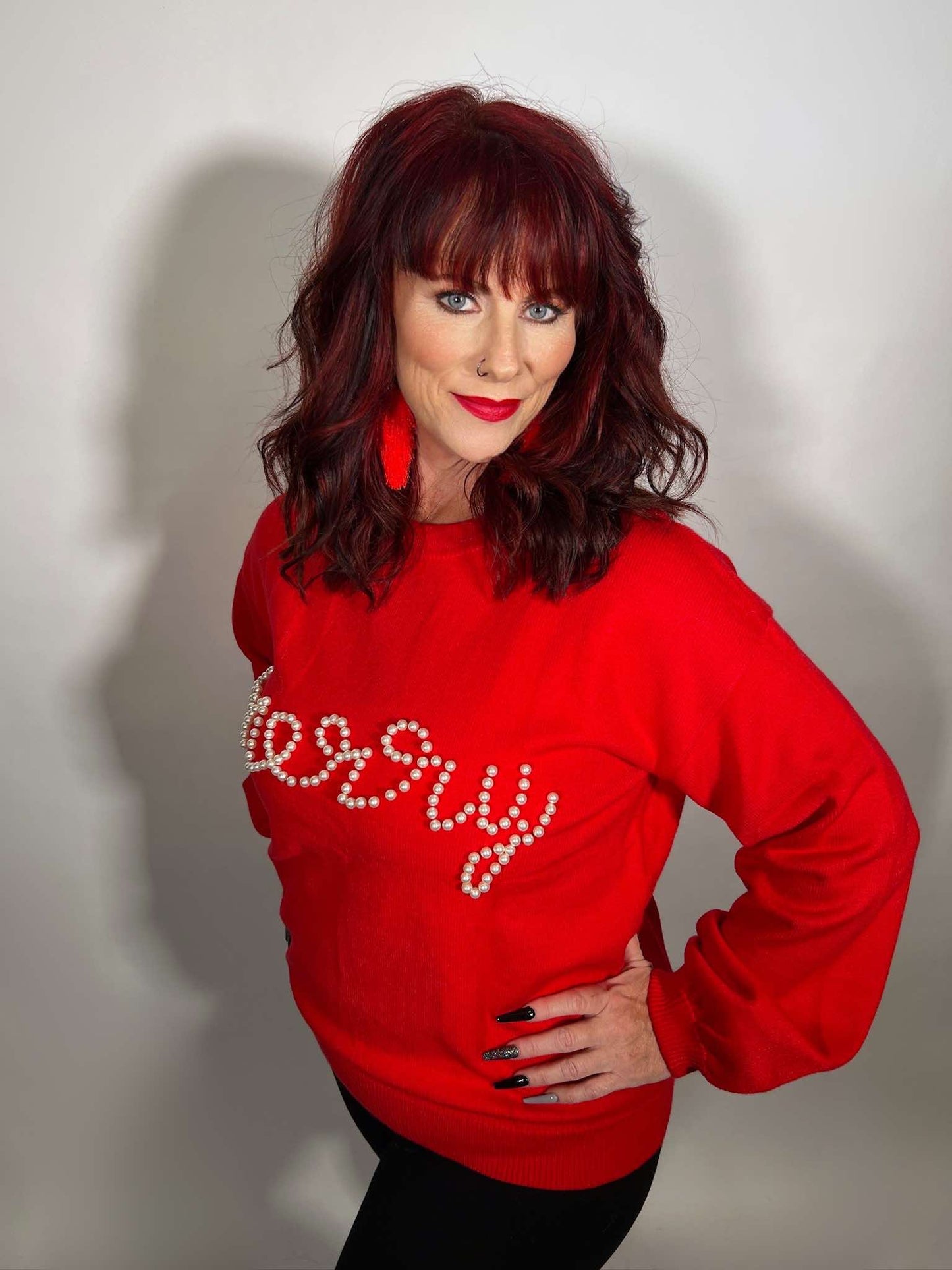 Pearl Beaded Merry Casual Sweater