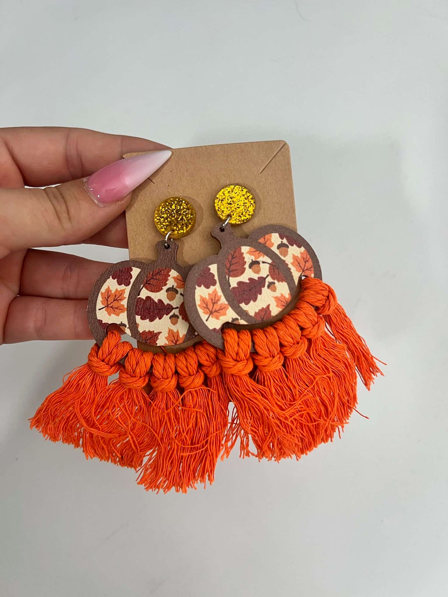 Wood Pumpkin Earrings with Fringe