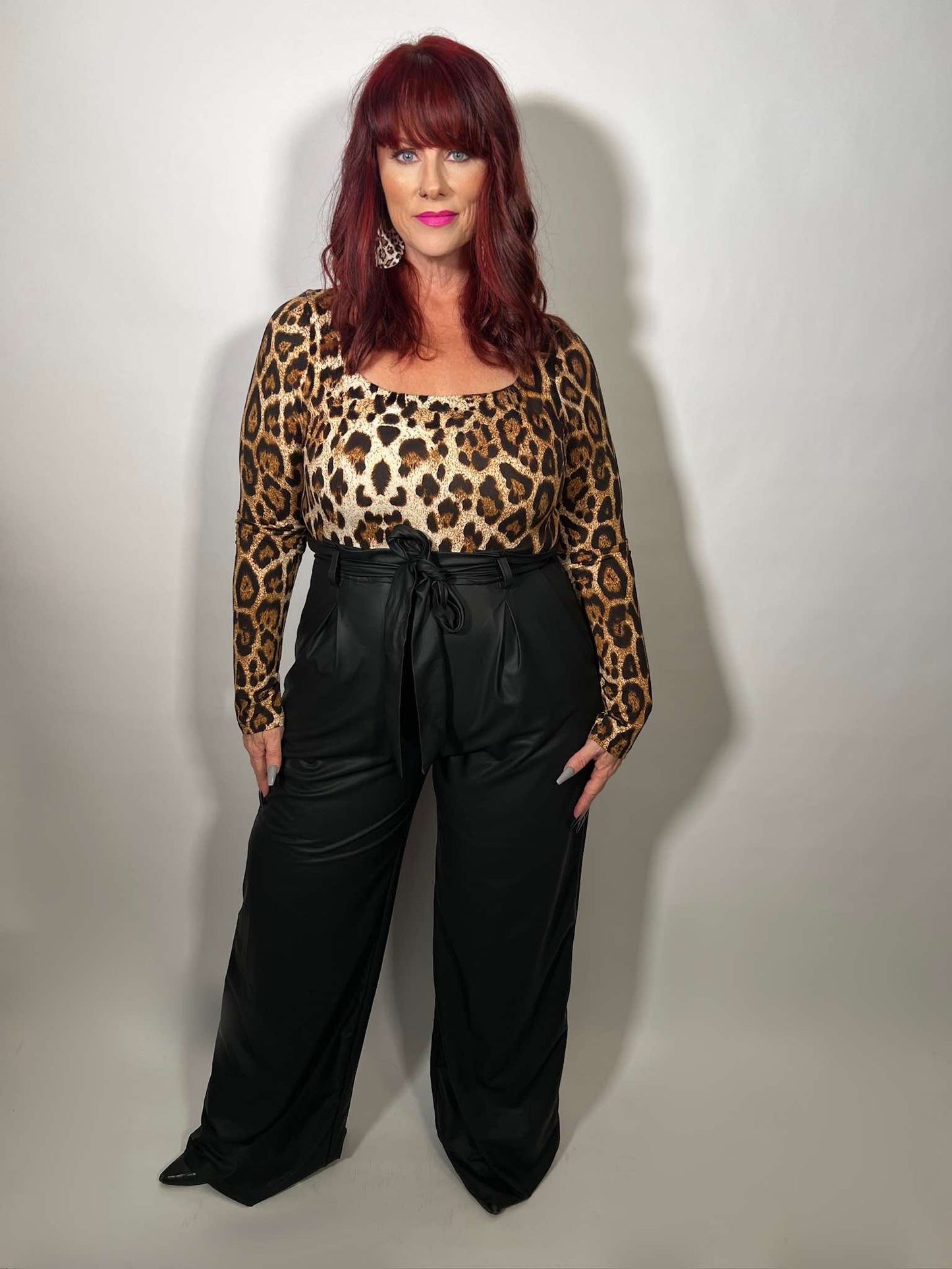 LEOPARD TOP FAUX LEATHER JUMPSUIT