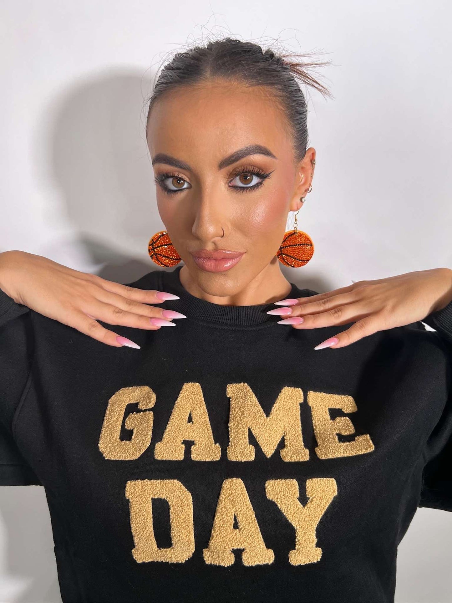 Rhinestone Sports Puff Earrings