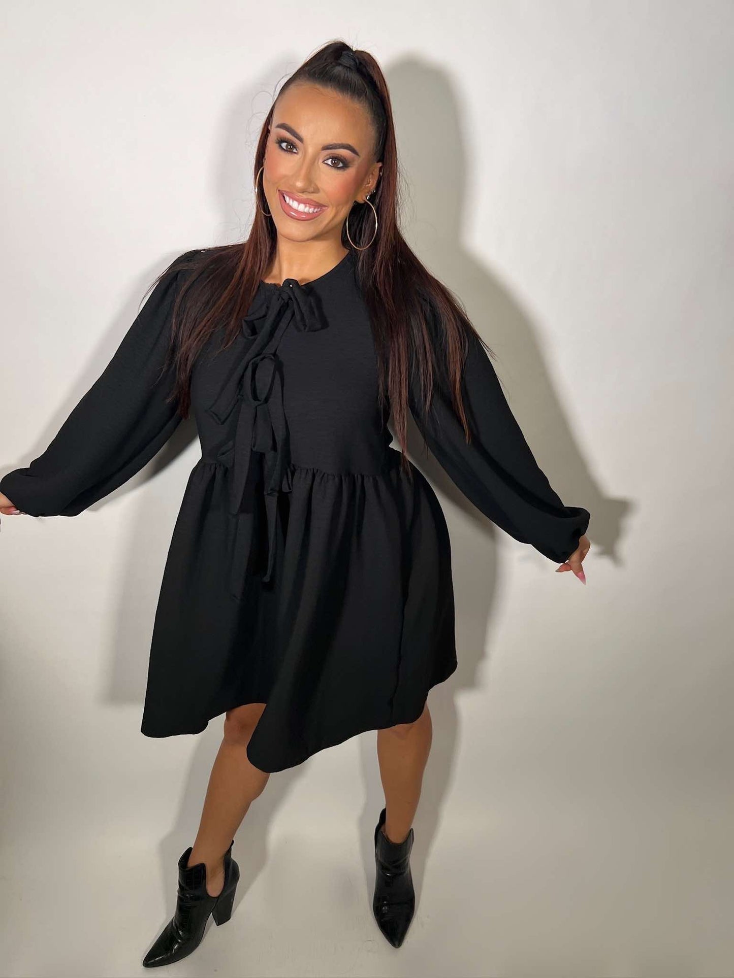 FRONT RIBBON BOW TIE BABYDOLL W/ SIDE POCKETS