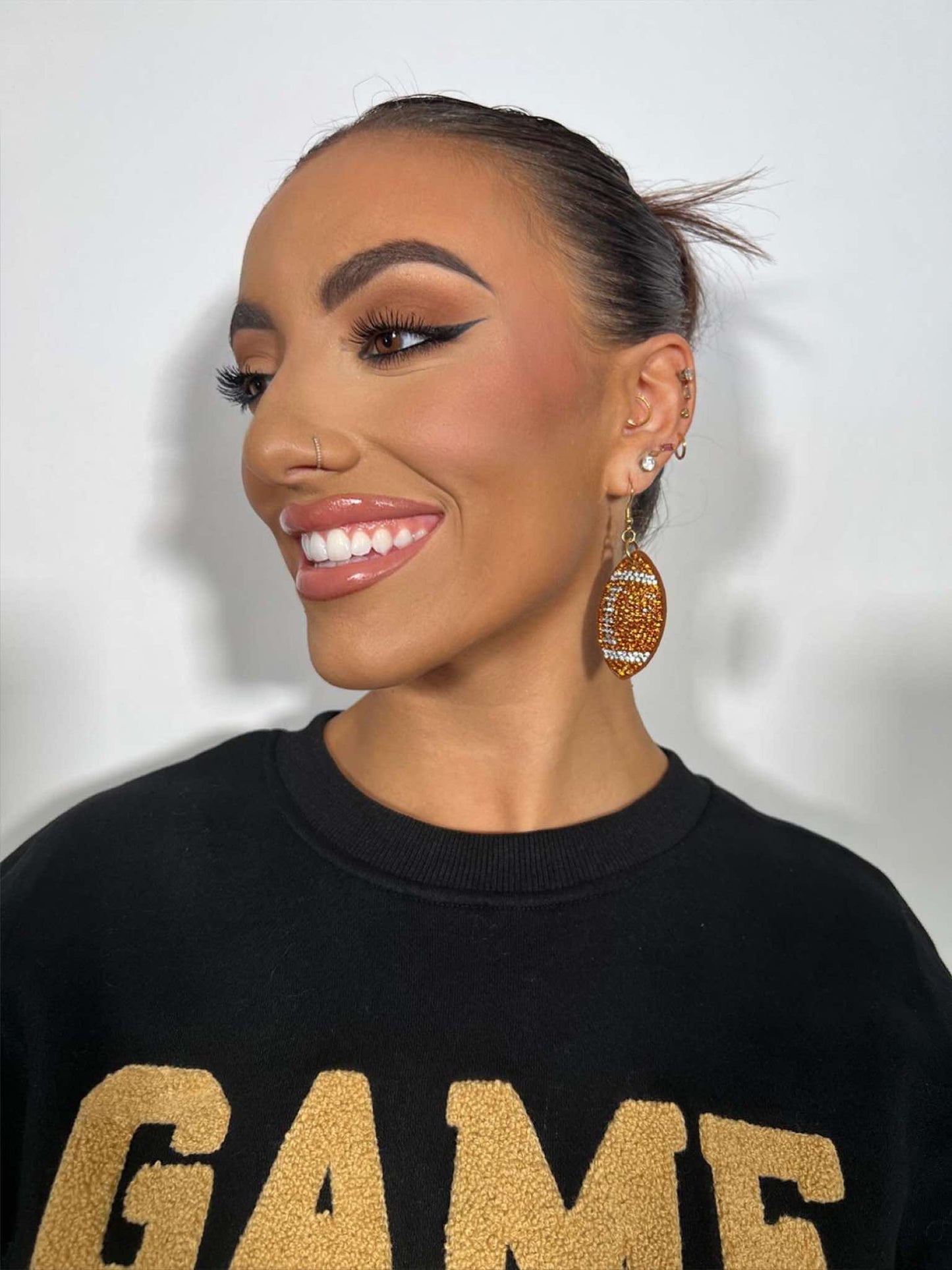 Rhinestone Sports Puff Earrings