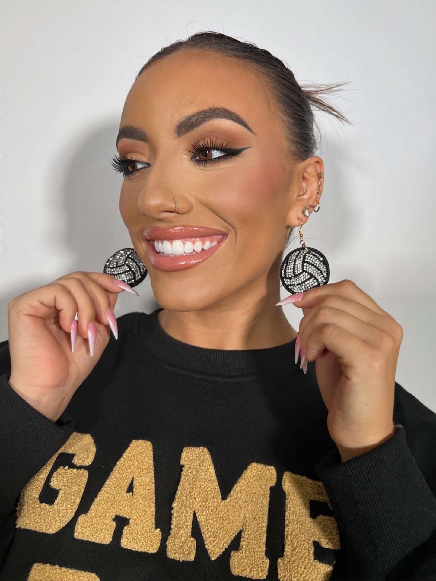 Rhinestone Sports Puff Earrings