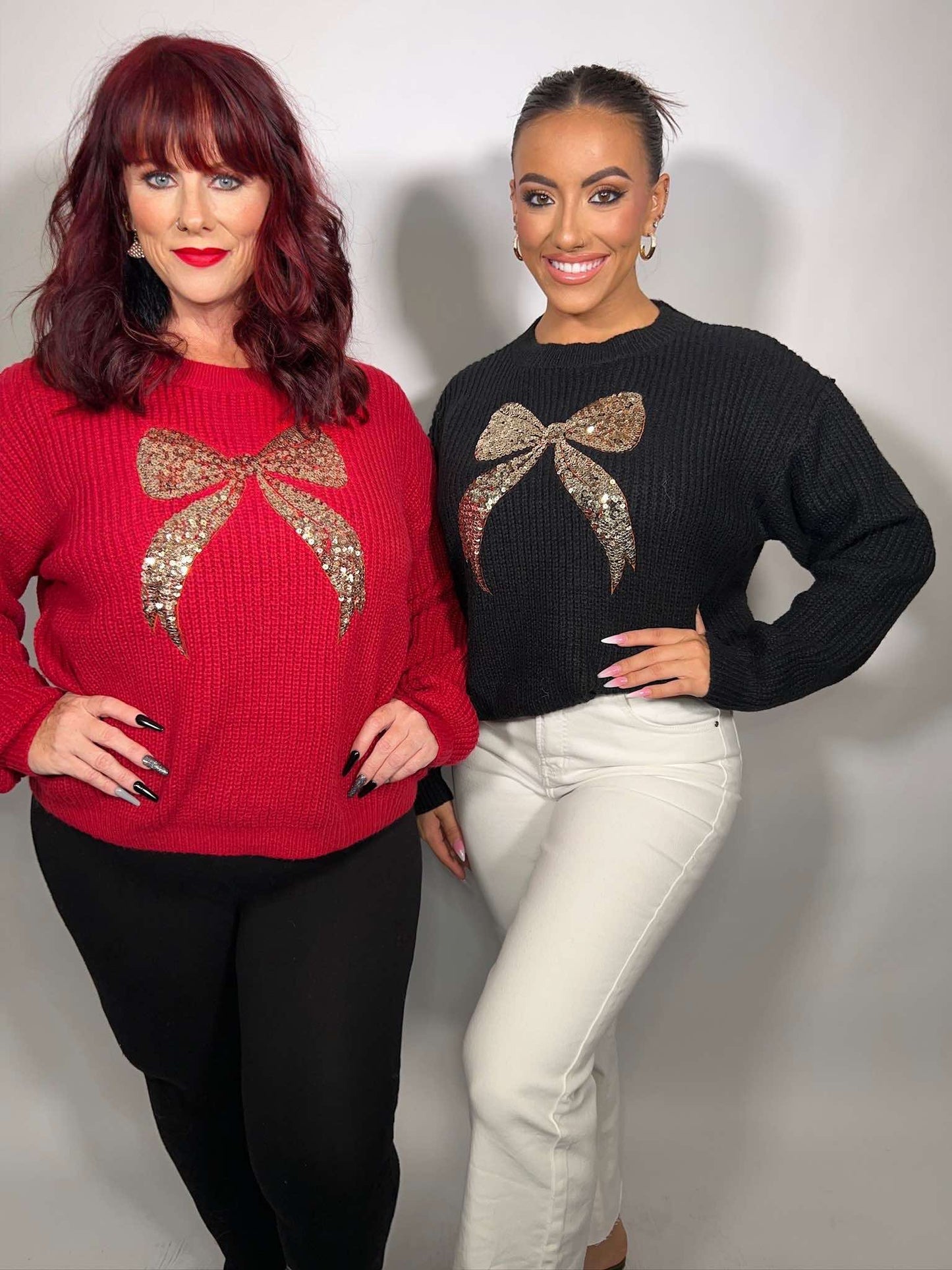 RIBBON SEQUINS CHRISTMAS HOLIDAY SWEATER TOP