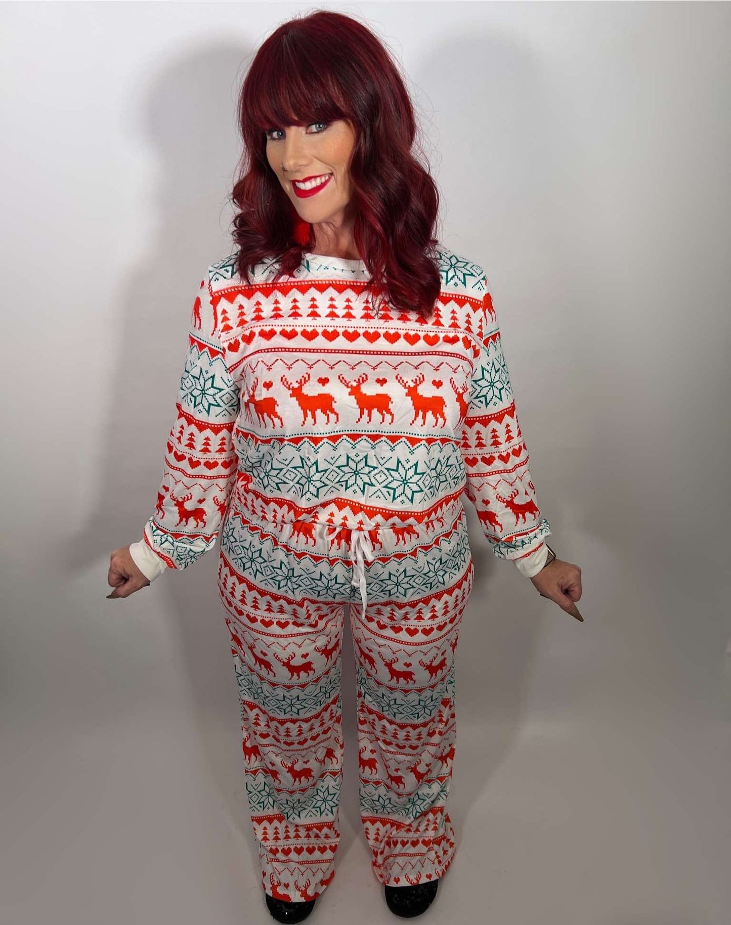 Christmas Print Pullover and Pants Lounge Set