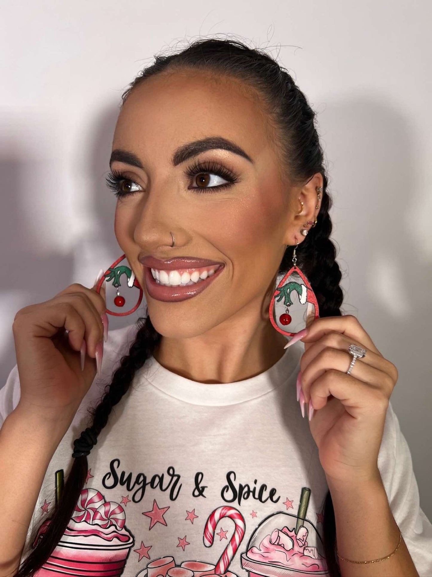 Wooden Grinch Finger Earrings