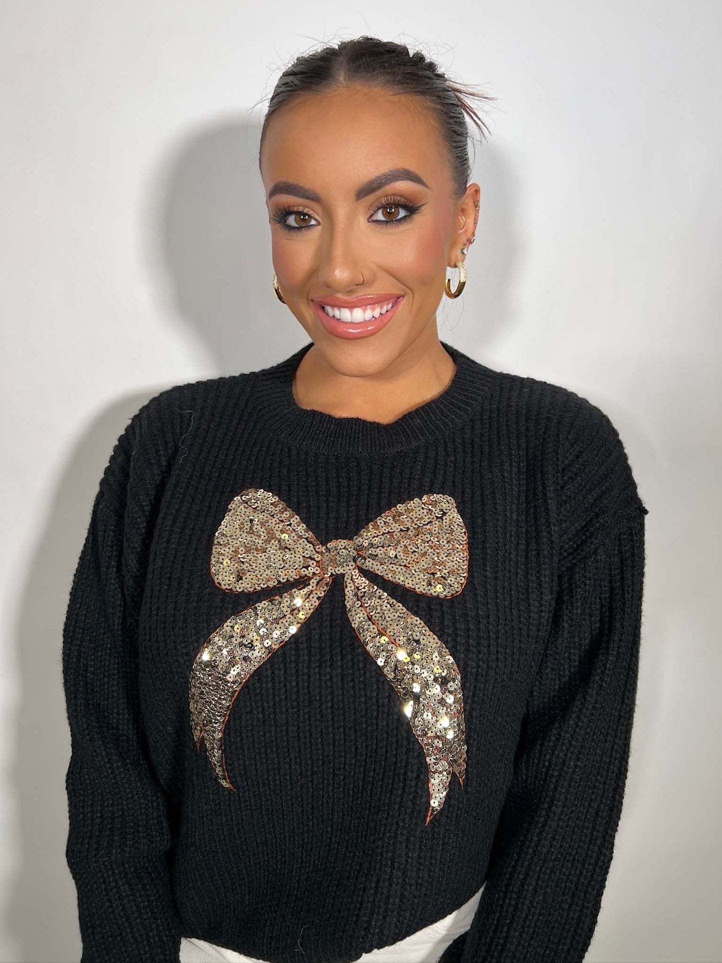 RIBBON SEQUINS CHRISTMAS HOLIDAY SWEATER TOP