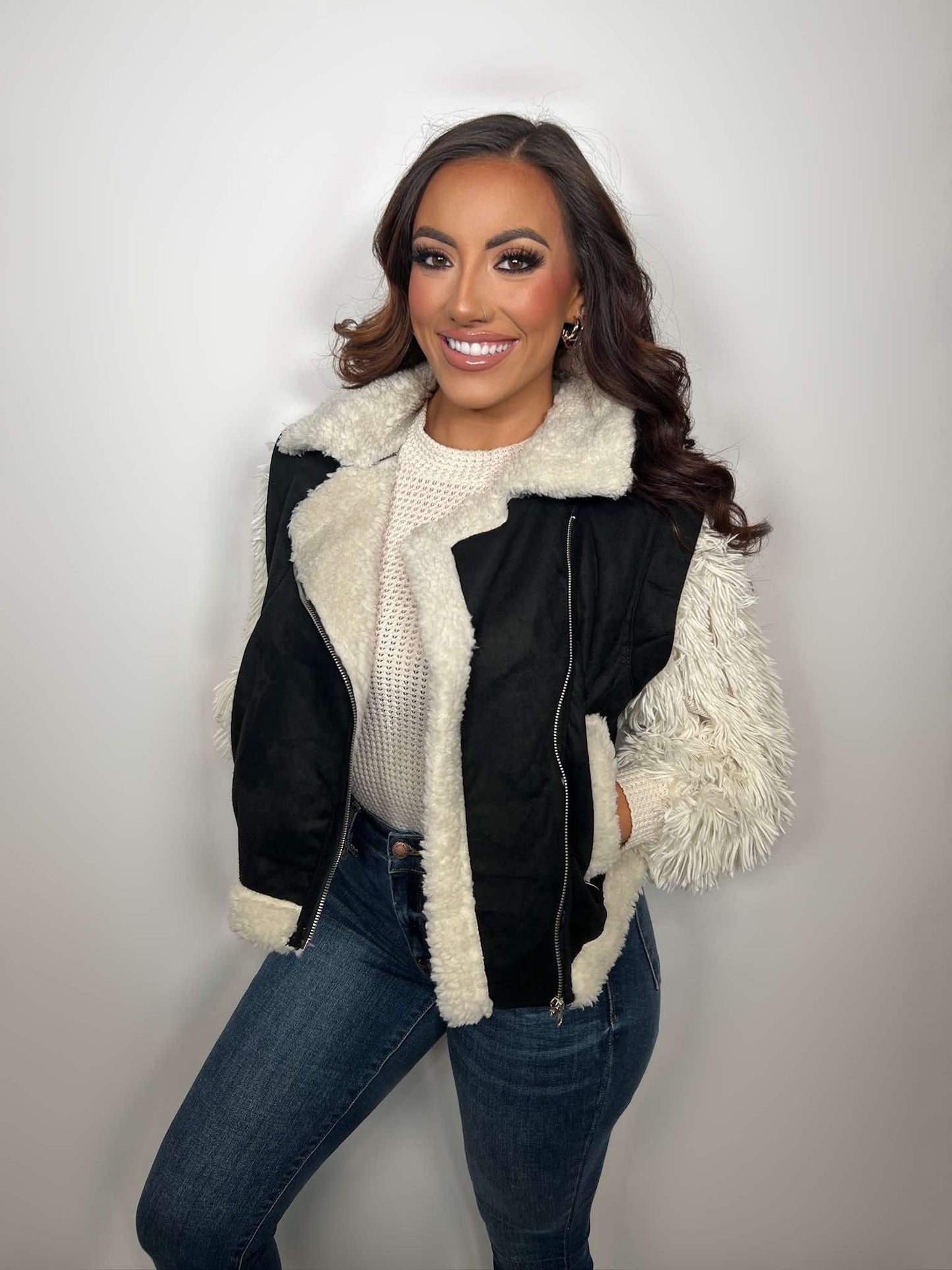 FAUX SUEDE INNER FUR ZIP UP VEST