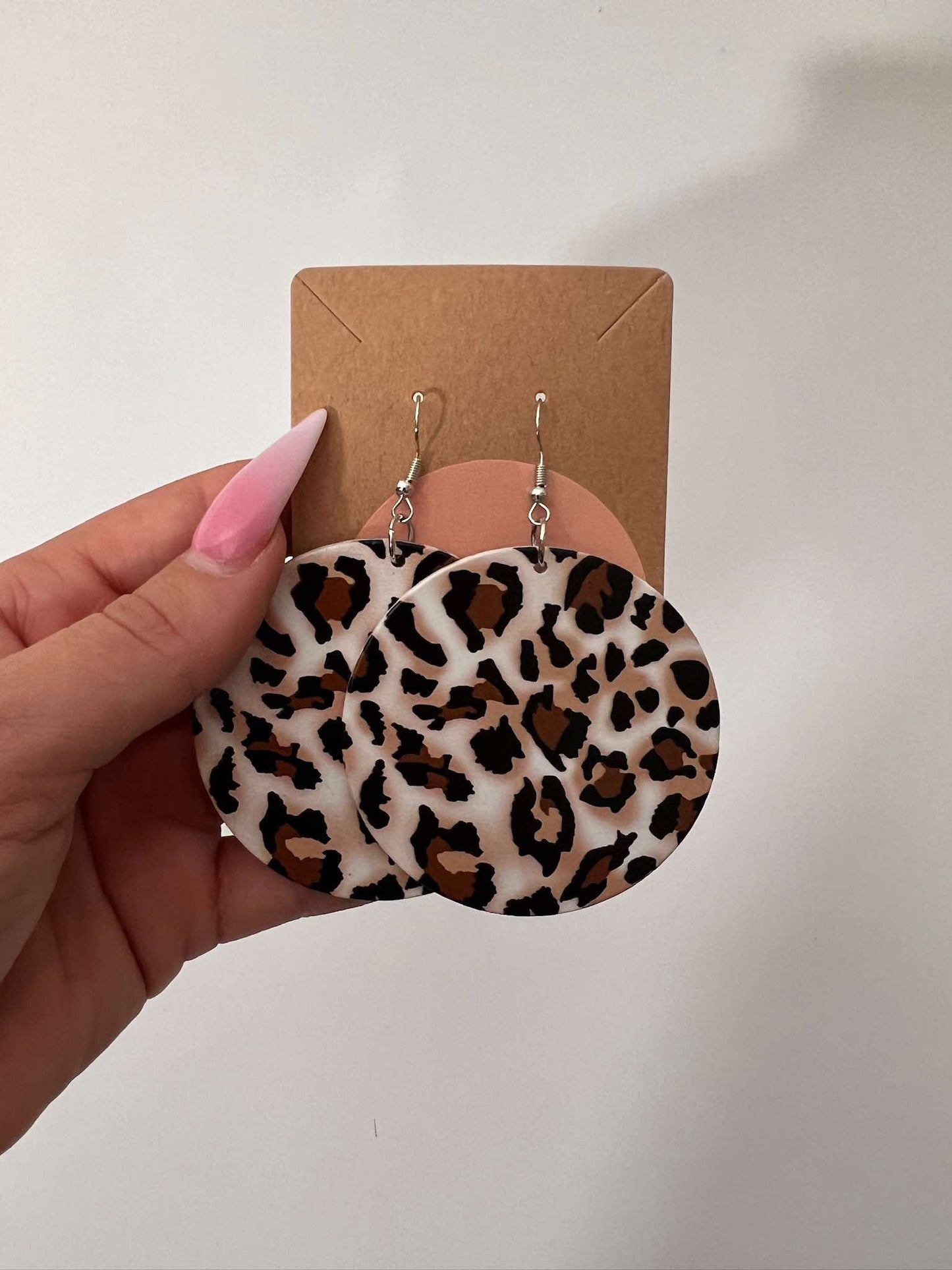 Round Wooden Leopard Earrings
