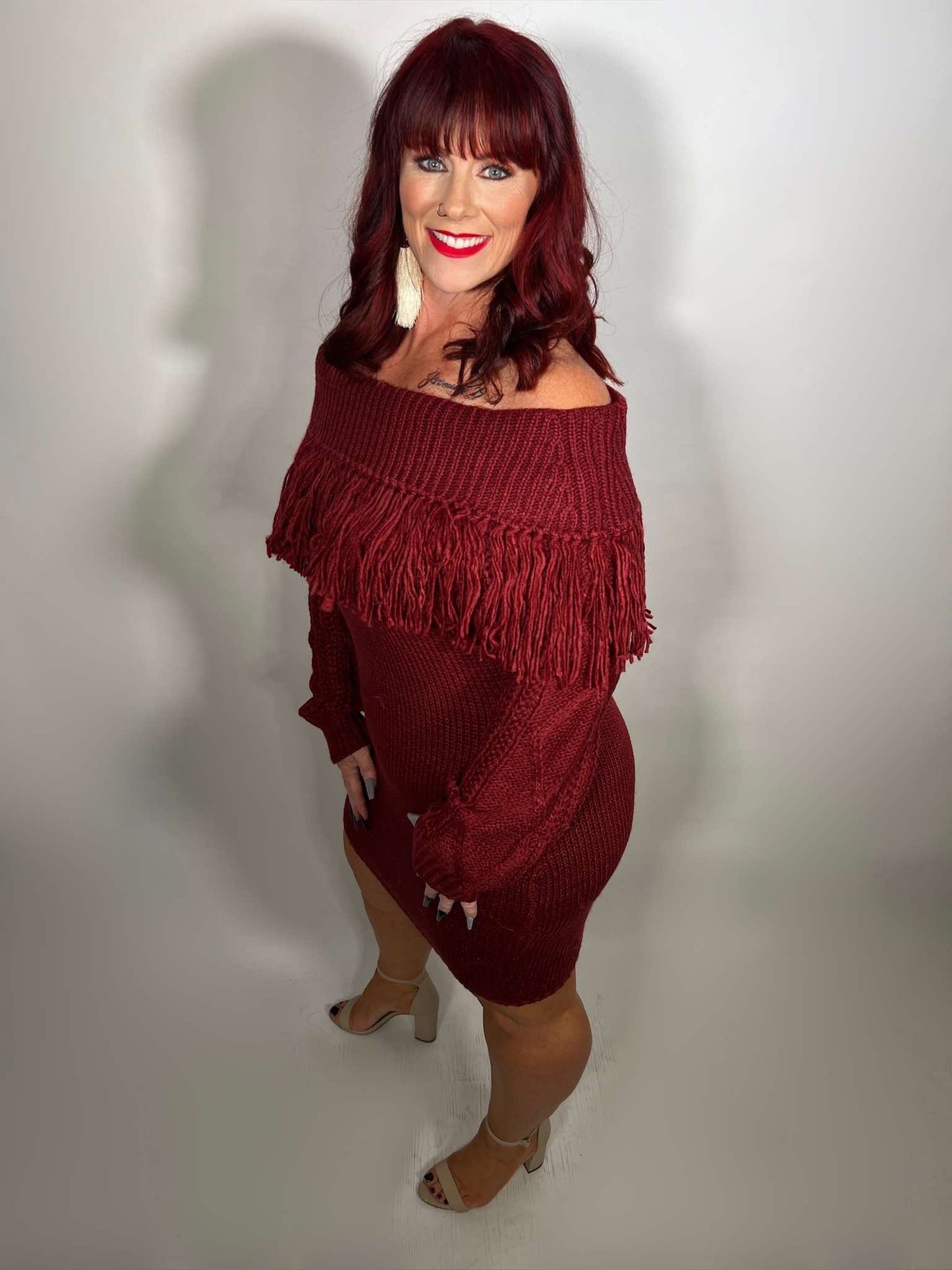 OFF SHOULDER FRINGE DRESS