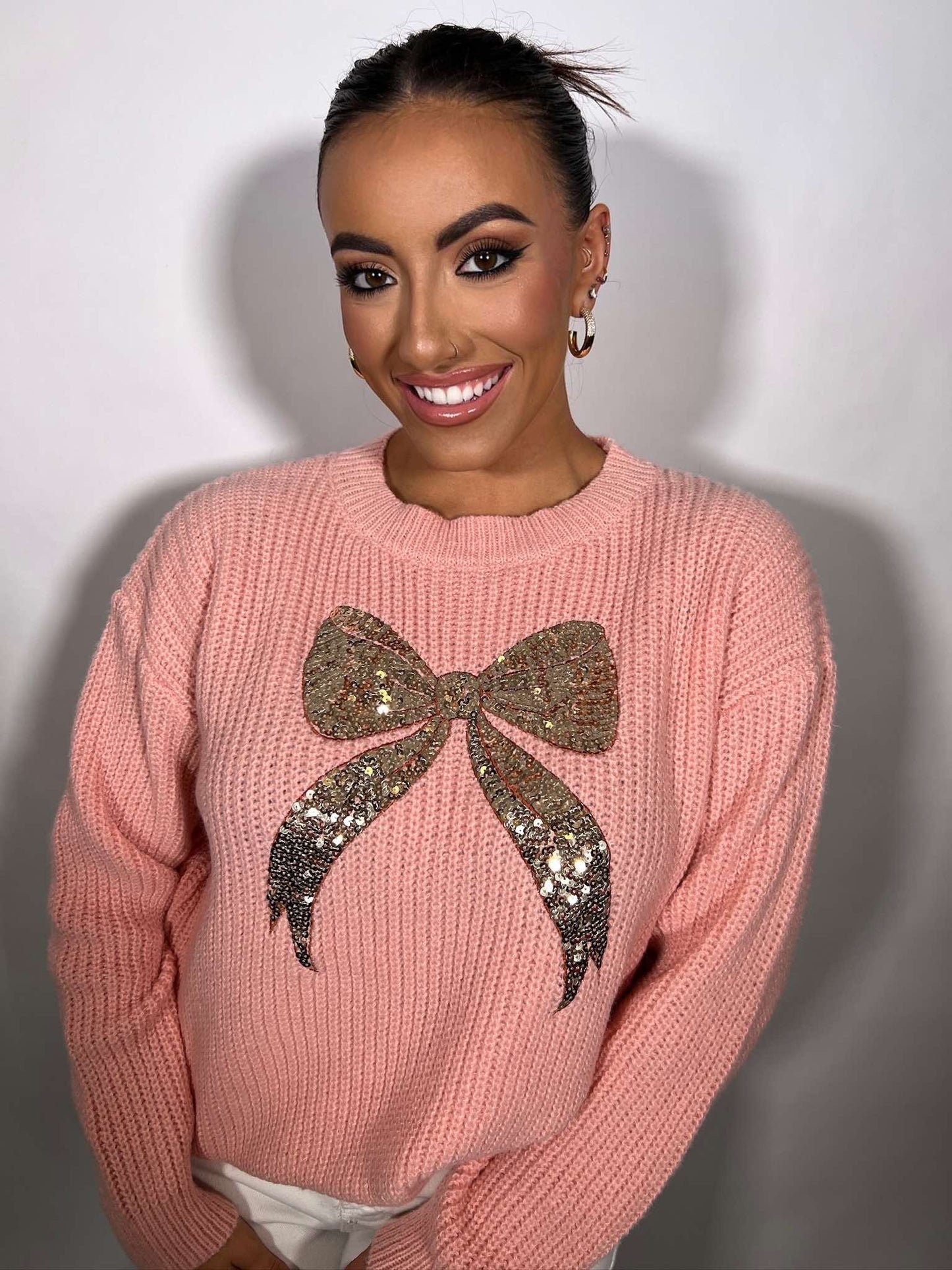 RIBBON SEQUINS CHRISTMAS HOLIDAY SWEATER TOP