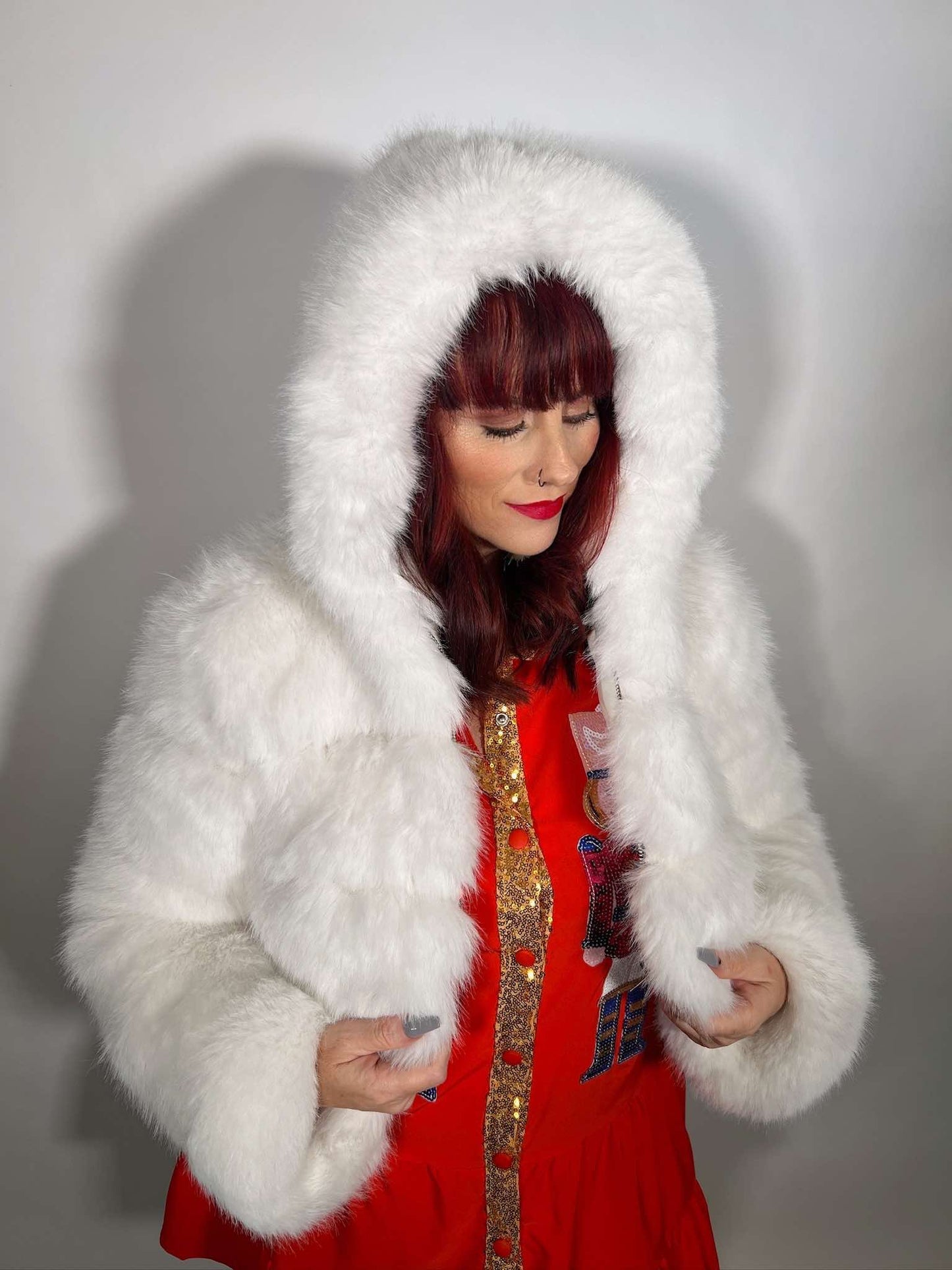 Faux Fur Hooded Jacket Luxury Coat