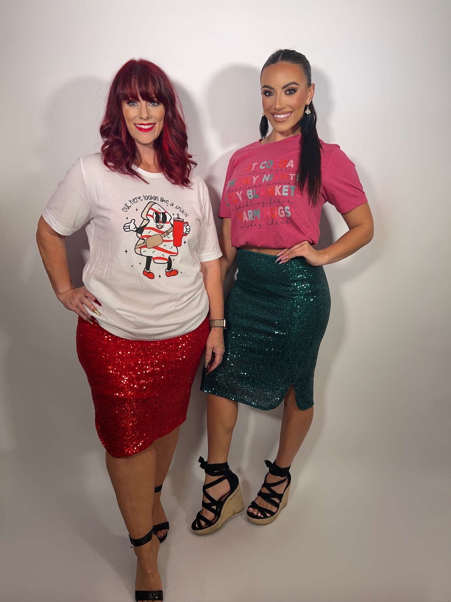 ELASTIC WAIST SIDE SLIT SEQUIN MIDI SKIRT