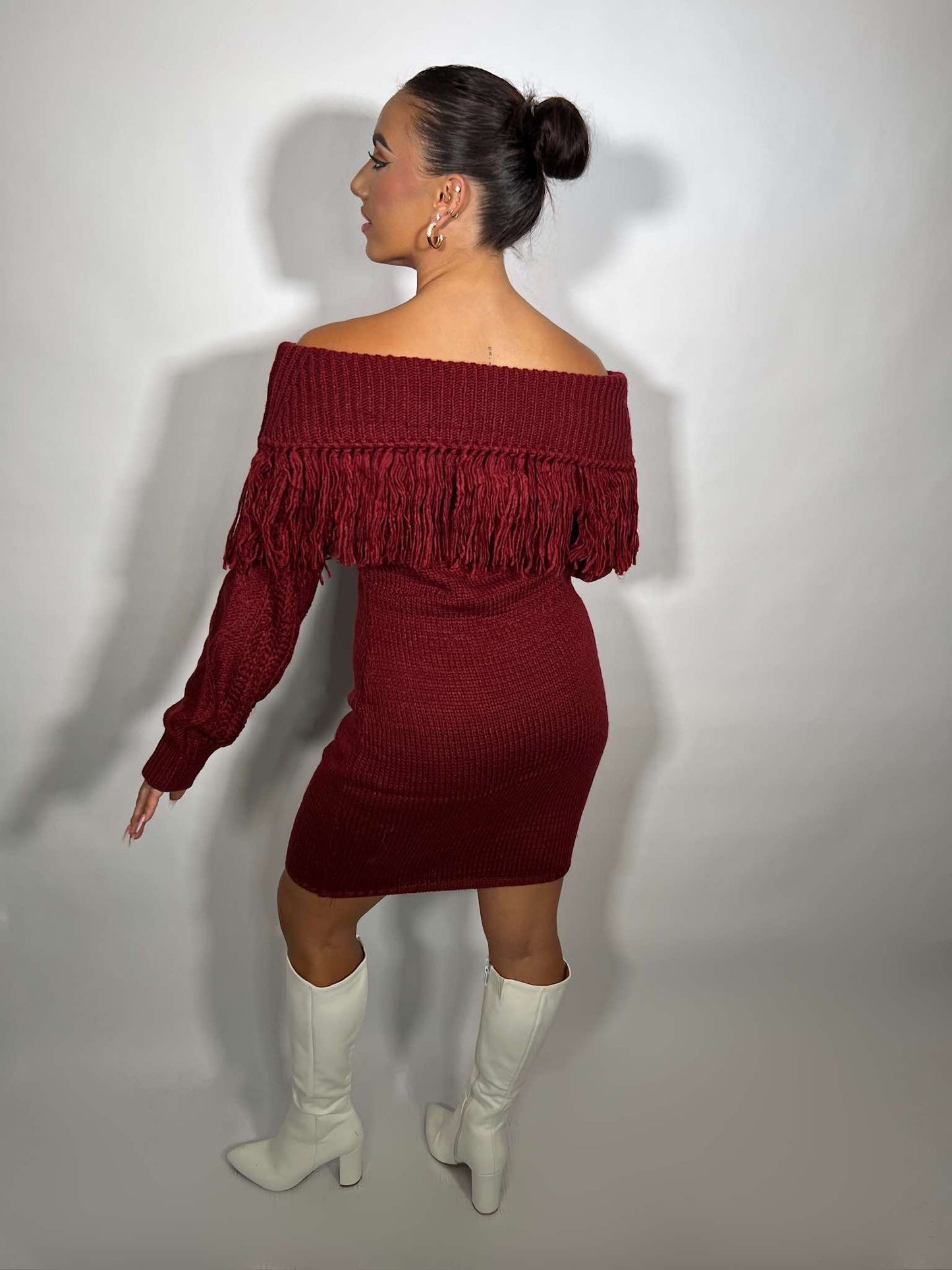 OFF SHOULDER FRINGE DRESS