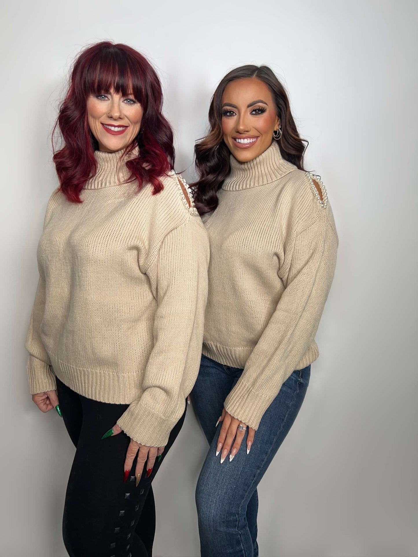 Turtleneck Pearled Knit Sweater