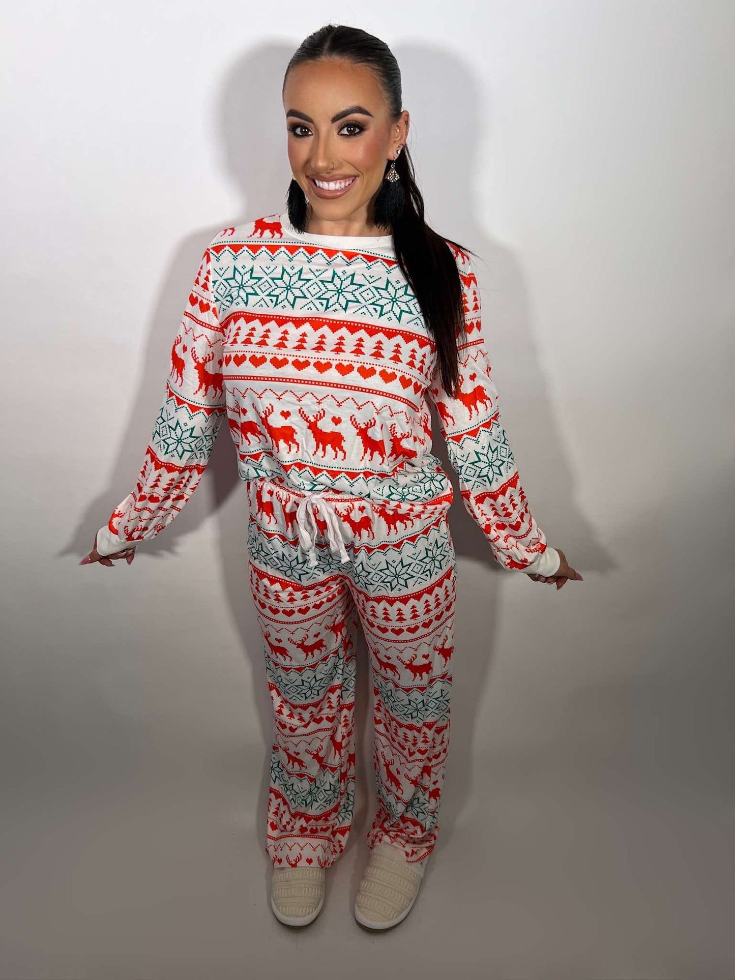 Christmas Print Pullover and Pants Lounge Set