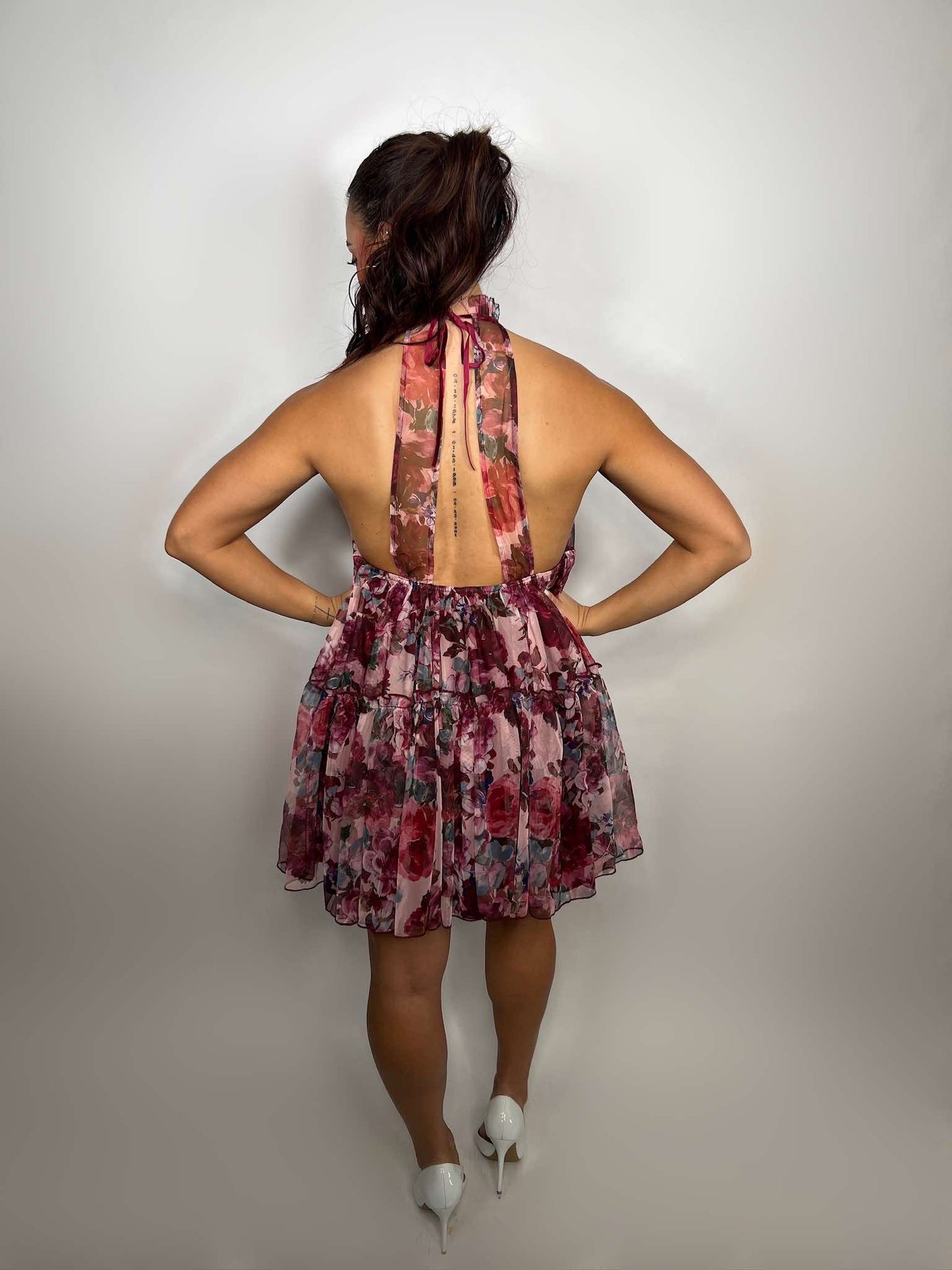 Valentine's Day Red Sangria Halter Neck Mini Dress