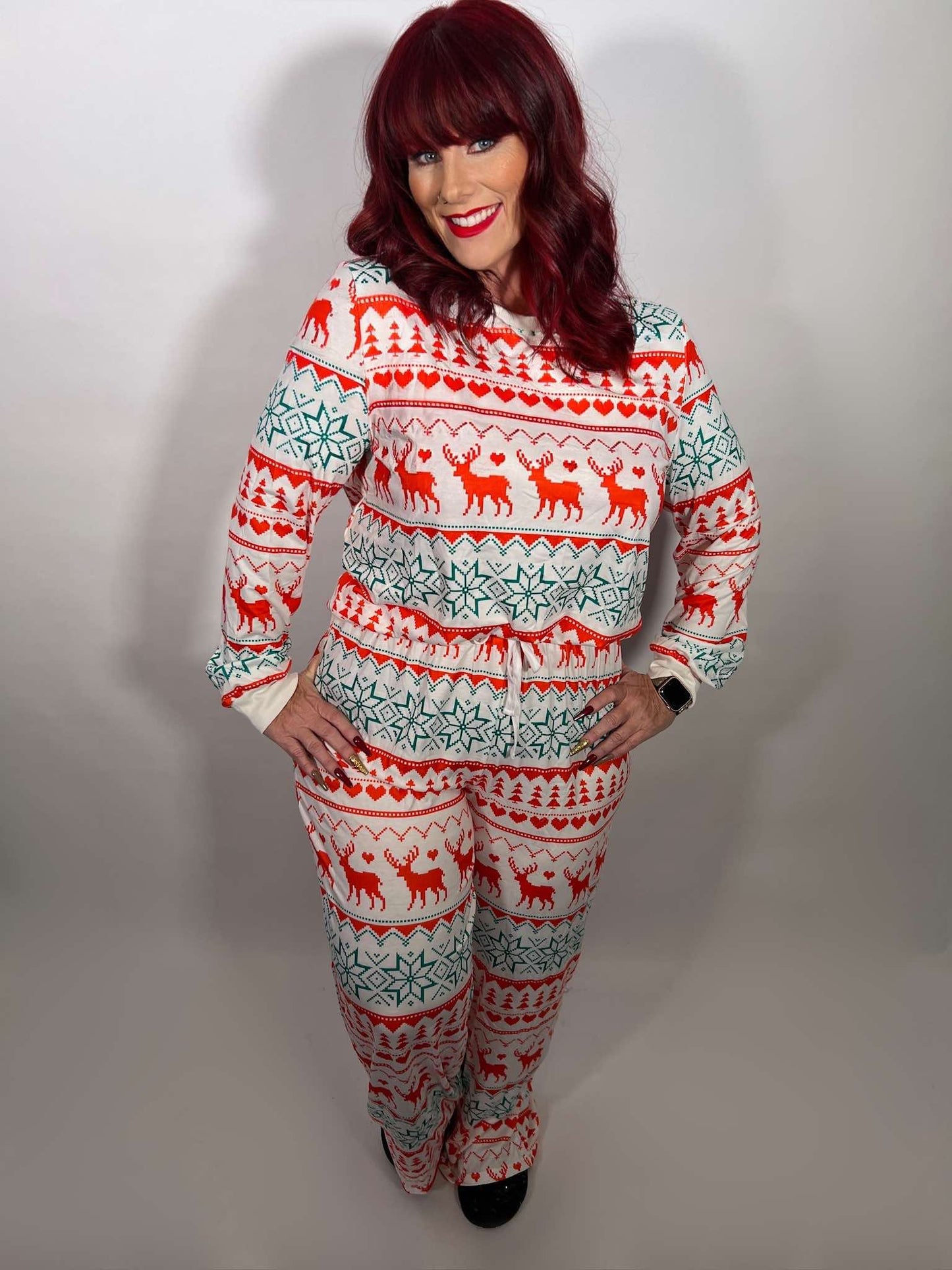 Christmas Print Pullover and Pants Lounge Set