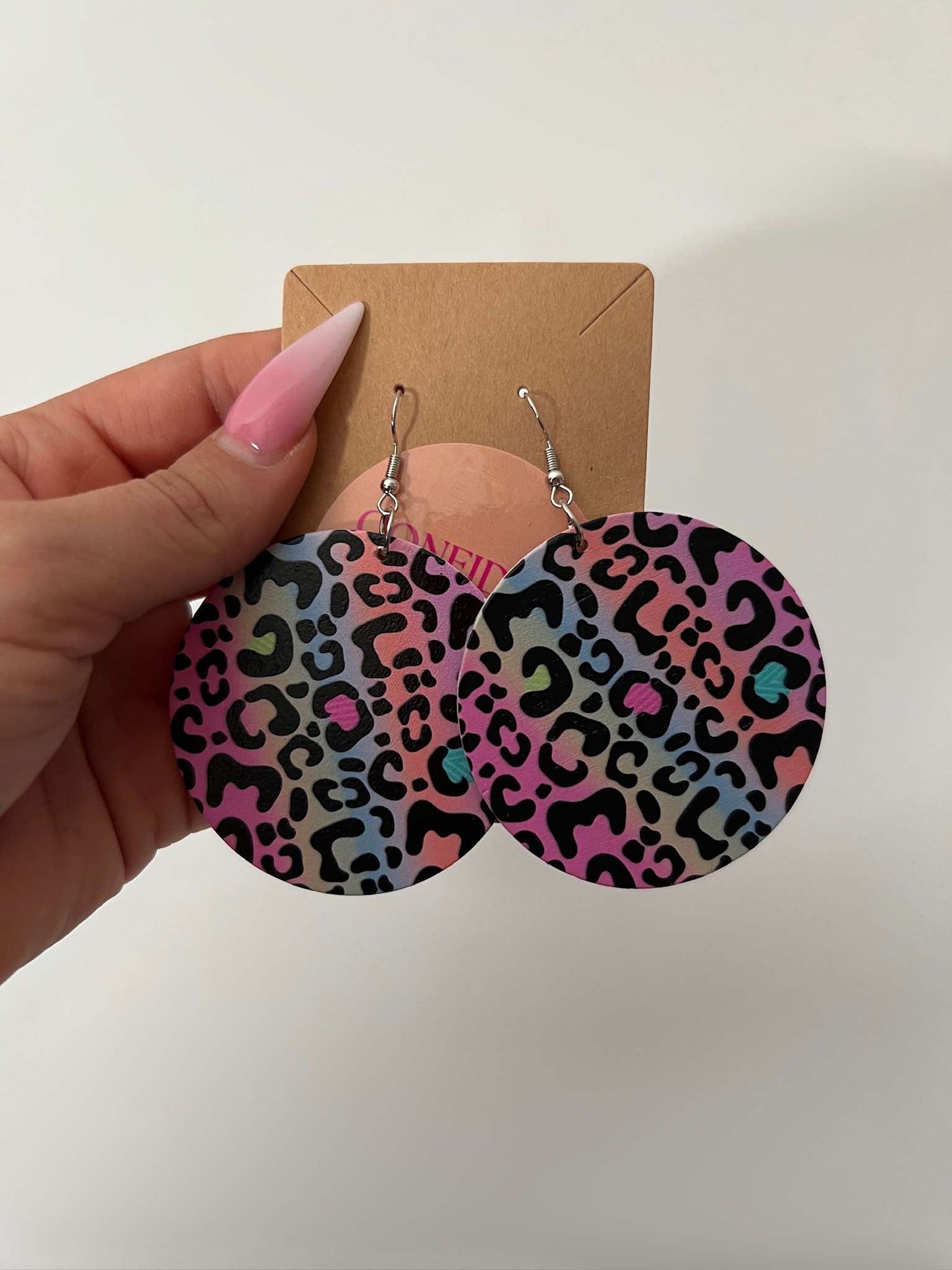 Round Wooden Leopard Earrings
