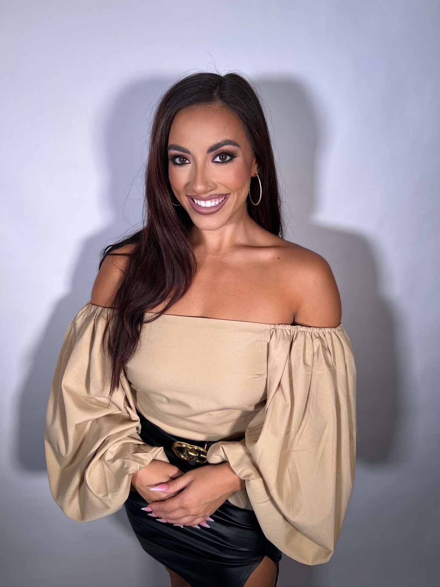 Off the Shoulder Top with Balloon Sleeve