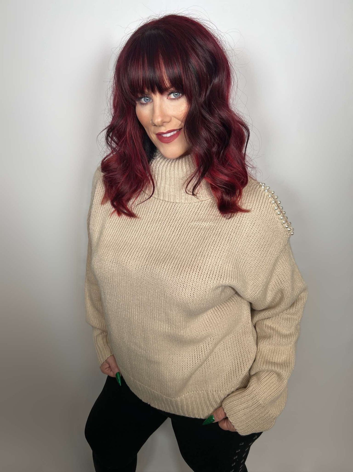 Turtleneck Pearled Knit Sweater